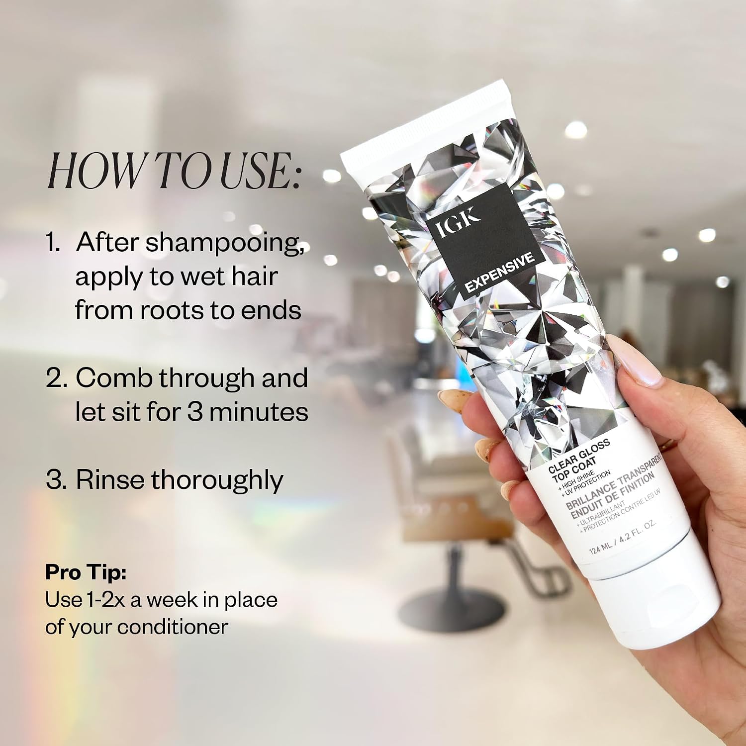 Detalle 2 de IGK EXPENSIVE Clear Hair Gloss Treatment 4.2oz