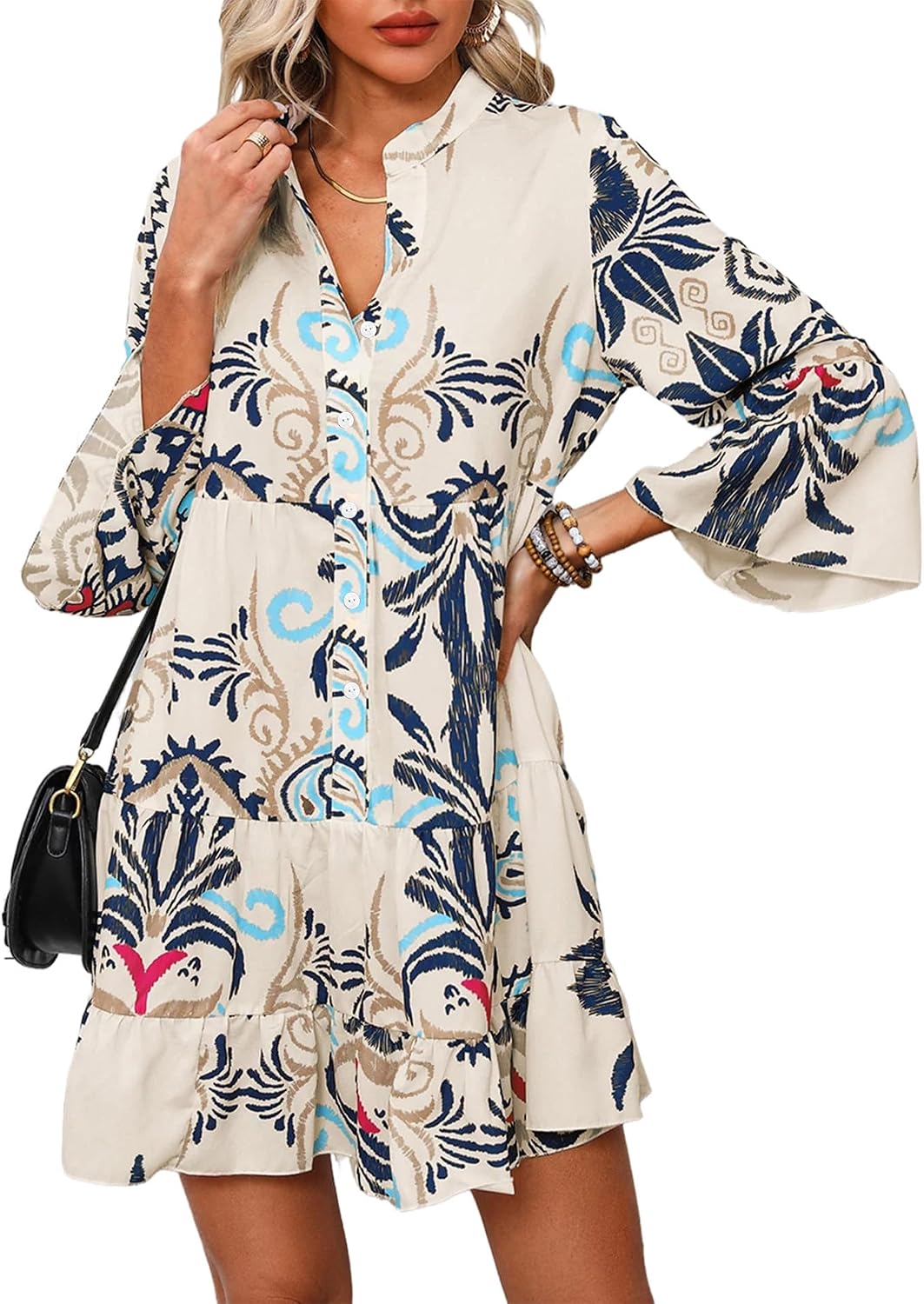 Detalle 2 de Opemiby Summer Dress Flowy Ruffle Mini