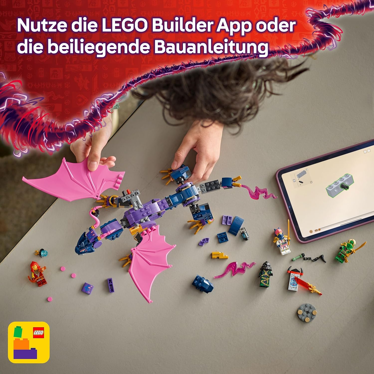 Detalle de LEGO NINJAGO Rontu der Meisterdrache – Beweglicher Drachenfigur mit Shootern, 4 Minifiguren (71842)