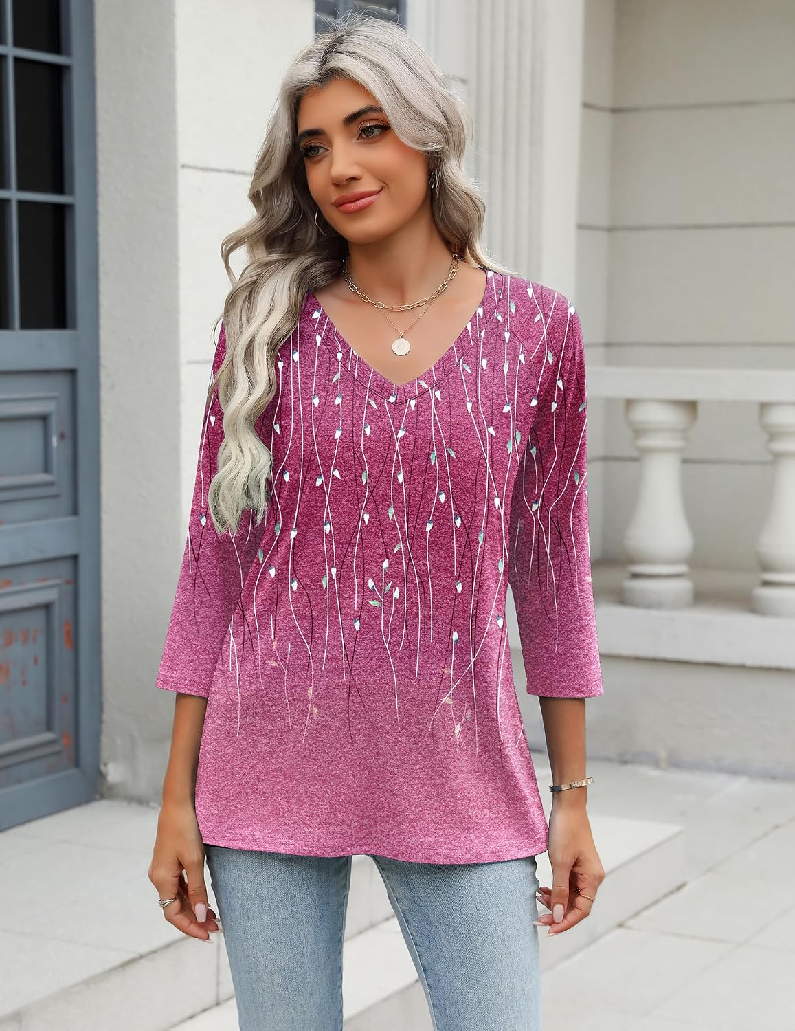 Thumbnail 3 de Zeagoo 3/4 Sleeve V-Neck Tunic Top for Women (Relaxed Fit, Soft Stretch Basic Tee)