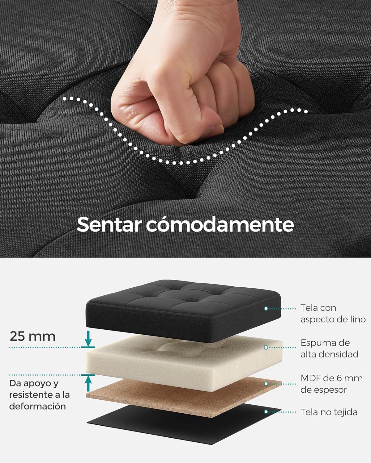 Thumbnail 3 de SONGMICS Puff Almacenaje 38 cm Negro Tinta