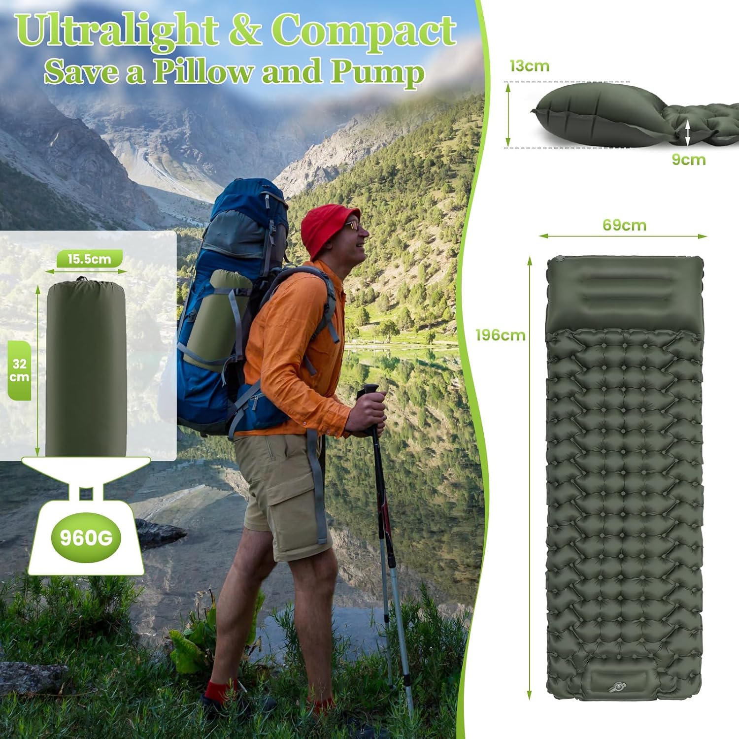 Detalle 2 de Satisure Camping Isomatte wasserdicht mit 50 Sekunden Pumpe