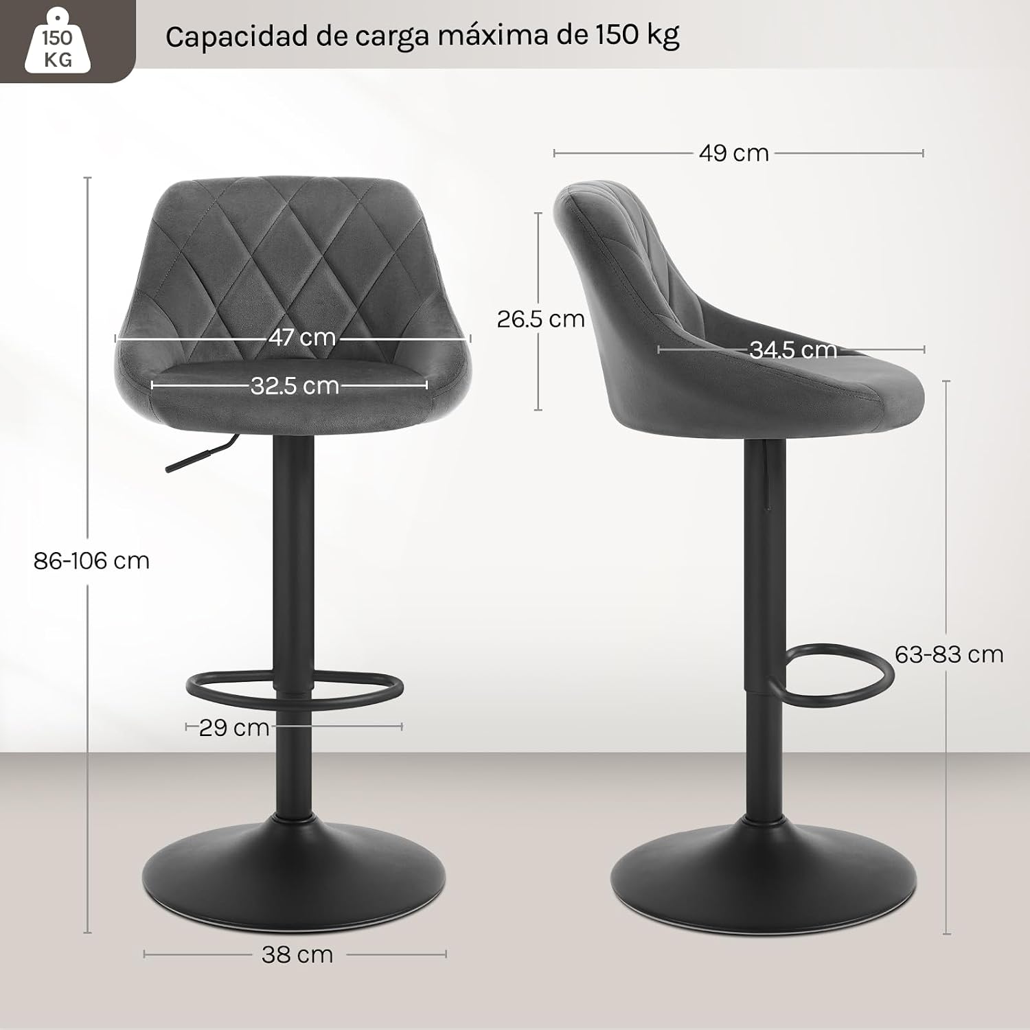 Detalle 1 de WOLTU BH219dgr-2 Taburete bar 150 kg