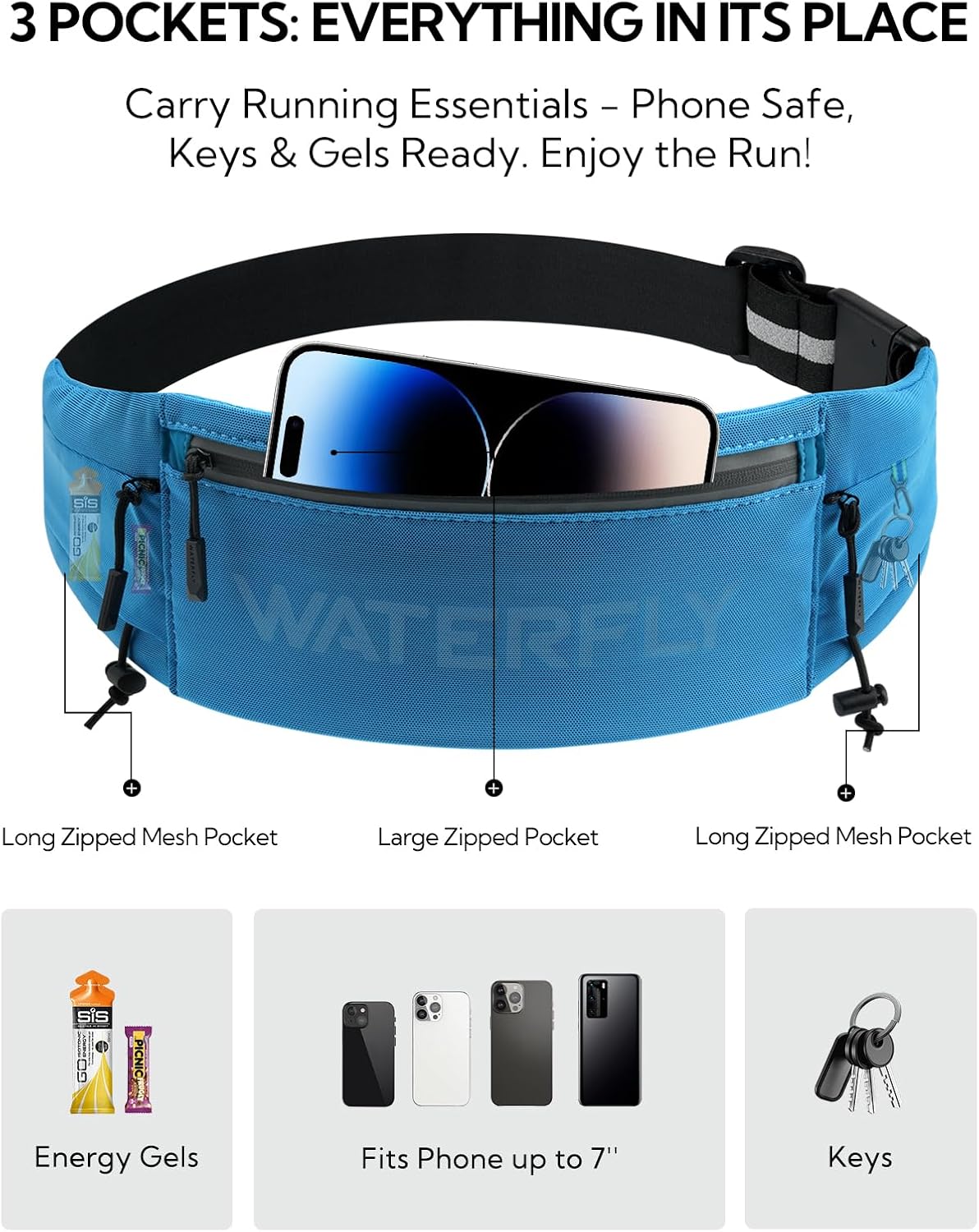 Thumbnail 2 de Waterfly Running Belt Bum Bag – Breathable, Anti-Bounce Waist Pack for Runners