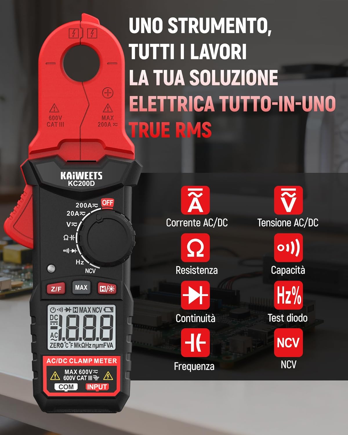 Thumbnail 2 de KAIWEETS KC200D mini pinza amperometrica digitale True RMS con NCV