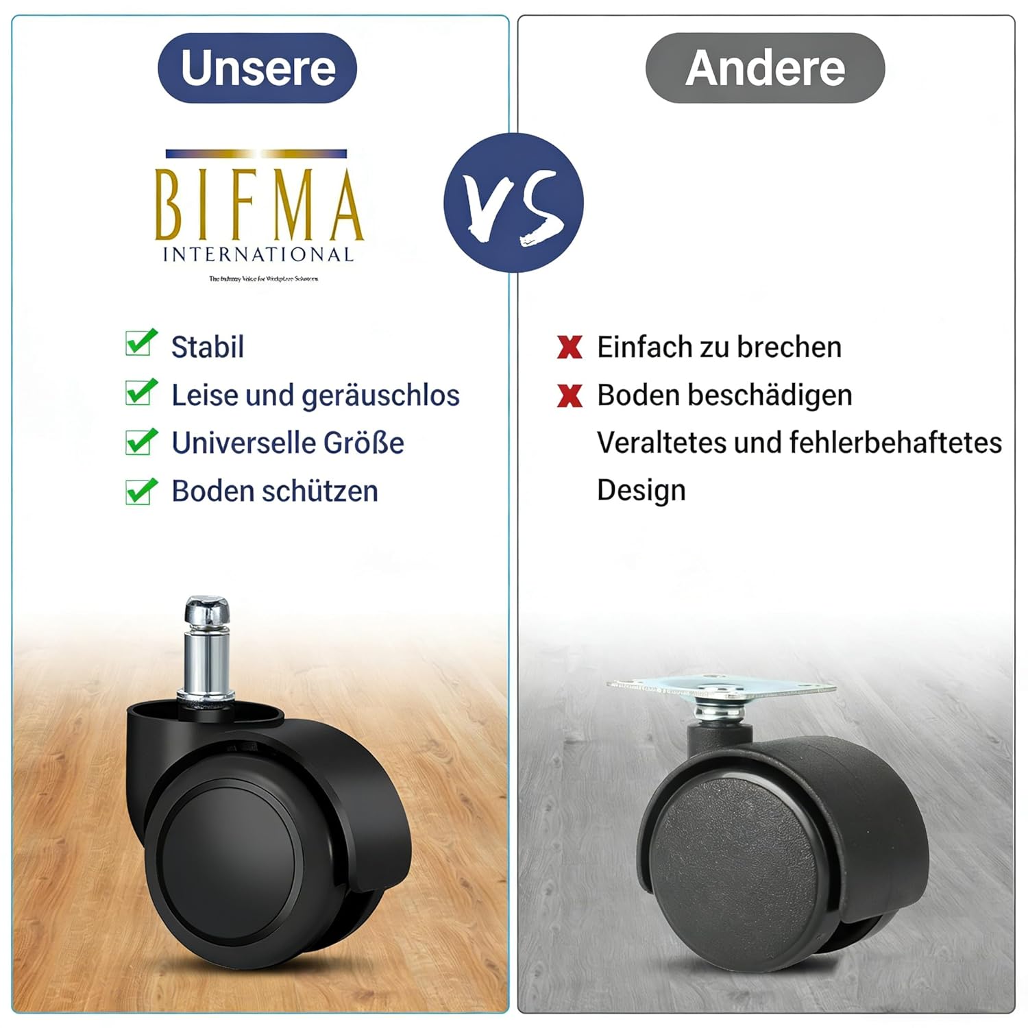 Thumbnail 5 de bürostuhl Rollen (5er Set) – 10 mm / 22 mm Ersatz-Hartbodenrollen für Gaming-Stühle, Drehstühle und Bodenschutz