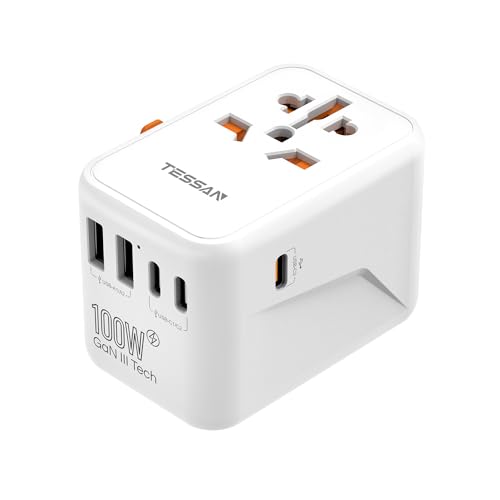 Detalle de TESSAN 100W Universal Travel Adapter with 5 USB Ports (3 USB-C) – Worldwide Plug