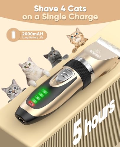 Detalle de Oneisall Tondeuse pour chats silencieuse pour poils longs – sans fil, faible bruit et guides de protection