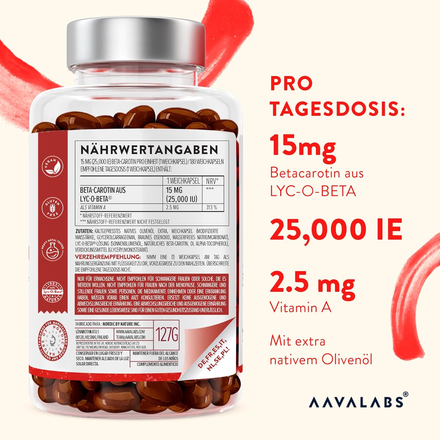 Thumbnail 2 de Beta Carotin Kapseln hochdosiert für die Bräune – 25.000 IE Vitamin A (180 Softgel-Kapseln) mit Lyc-O-Beta & Olivenöl