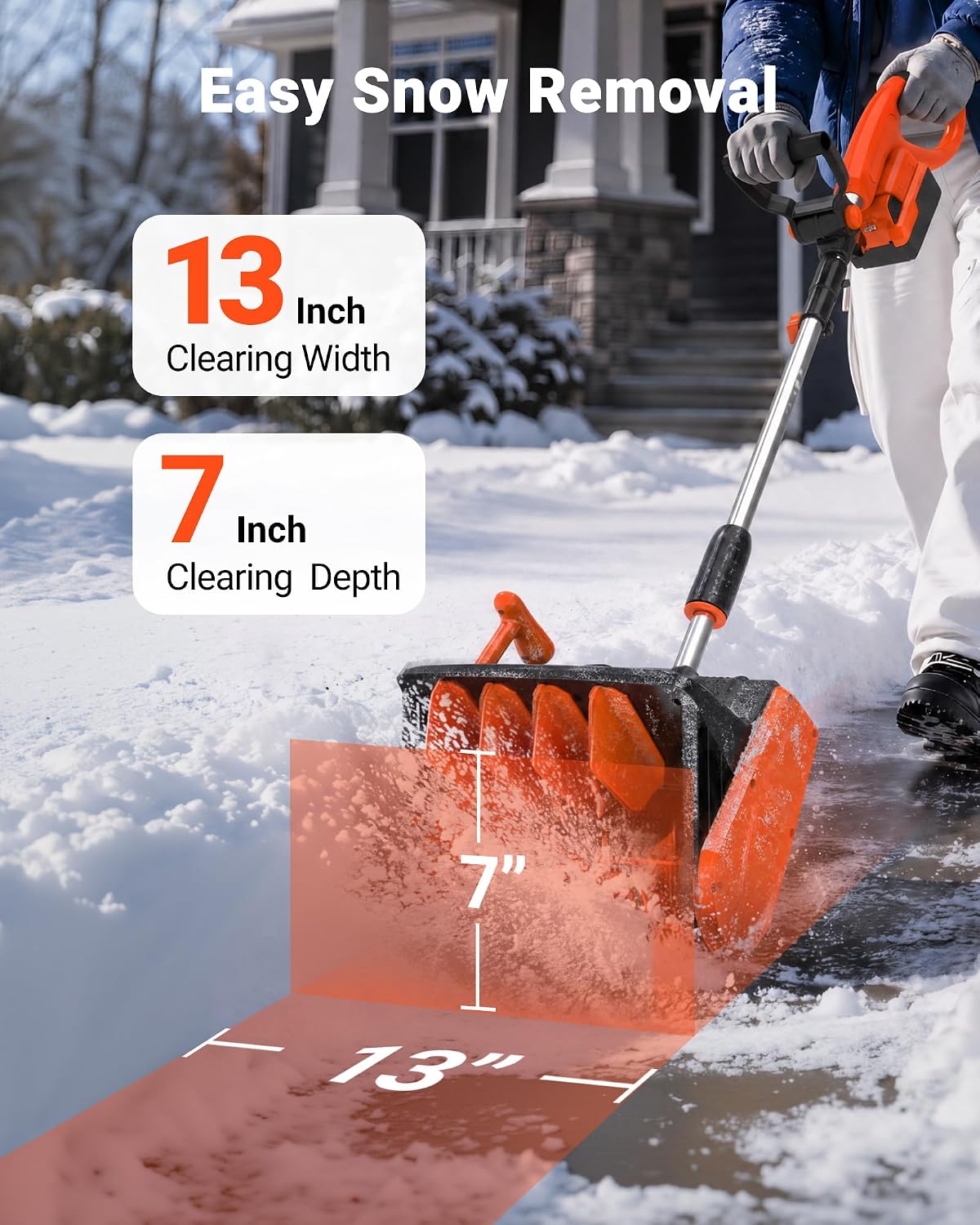 Detalle de VOLTASK CSS001-130OR 24V Cordless Snow Shovel, 13.2-Inch, 23-Foot Throw