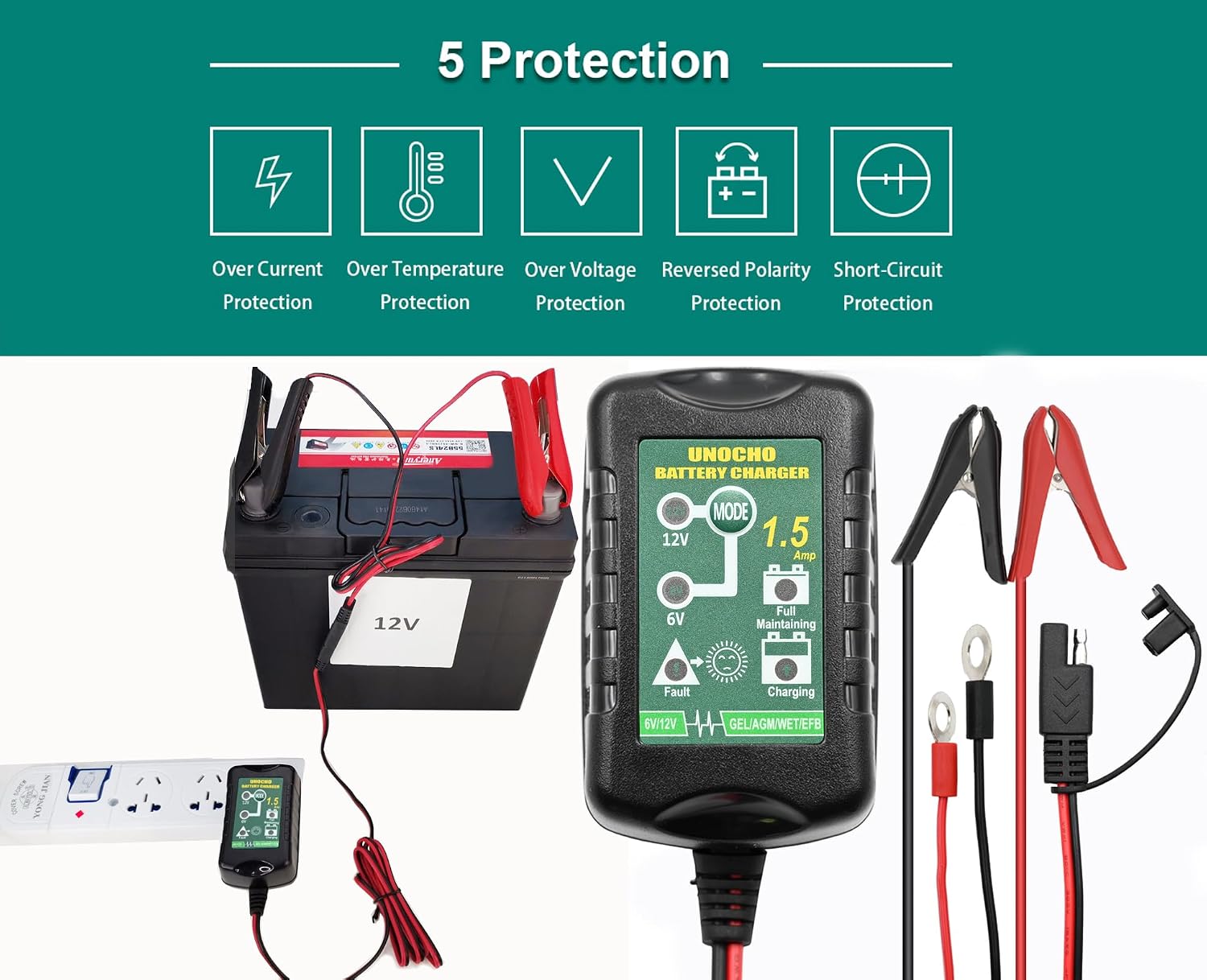 Thumbnail 5 de Smart 6V 12V 1.5A Trickle Battery Charger