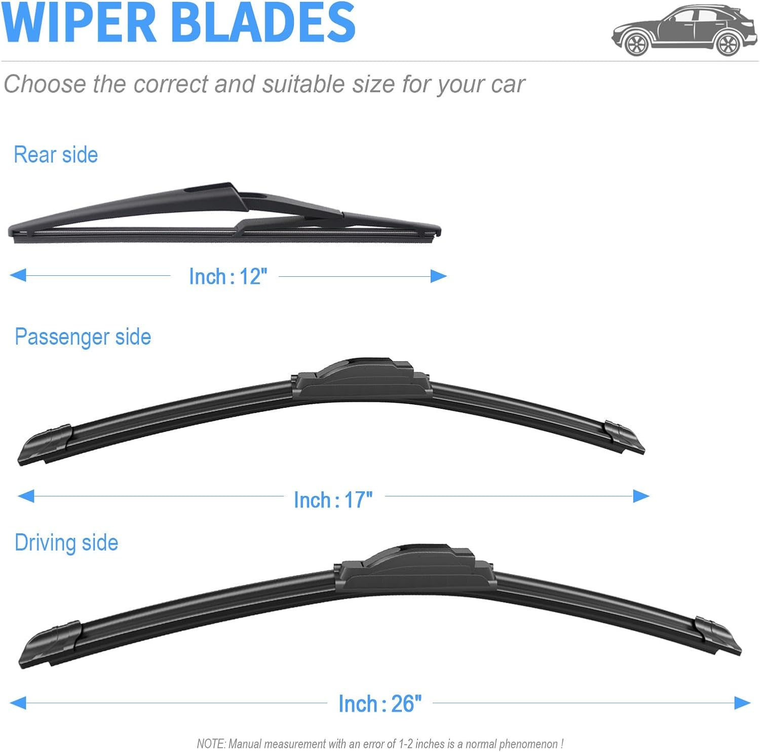 Detalle de Gavimnal 26" 17" 12" Silicone Wiper Blades (Set of 3) Replacement for Nissan Rogue 2014-2025