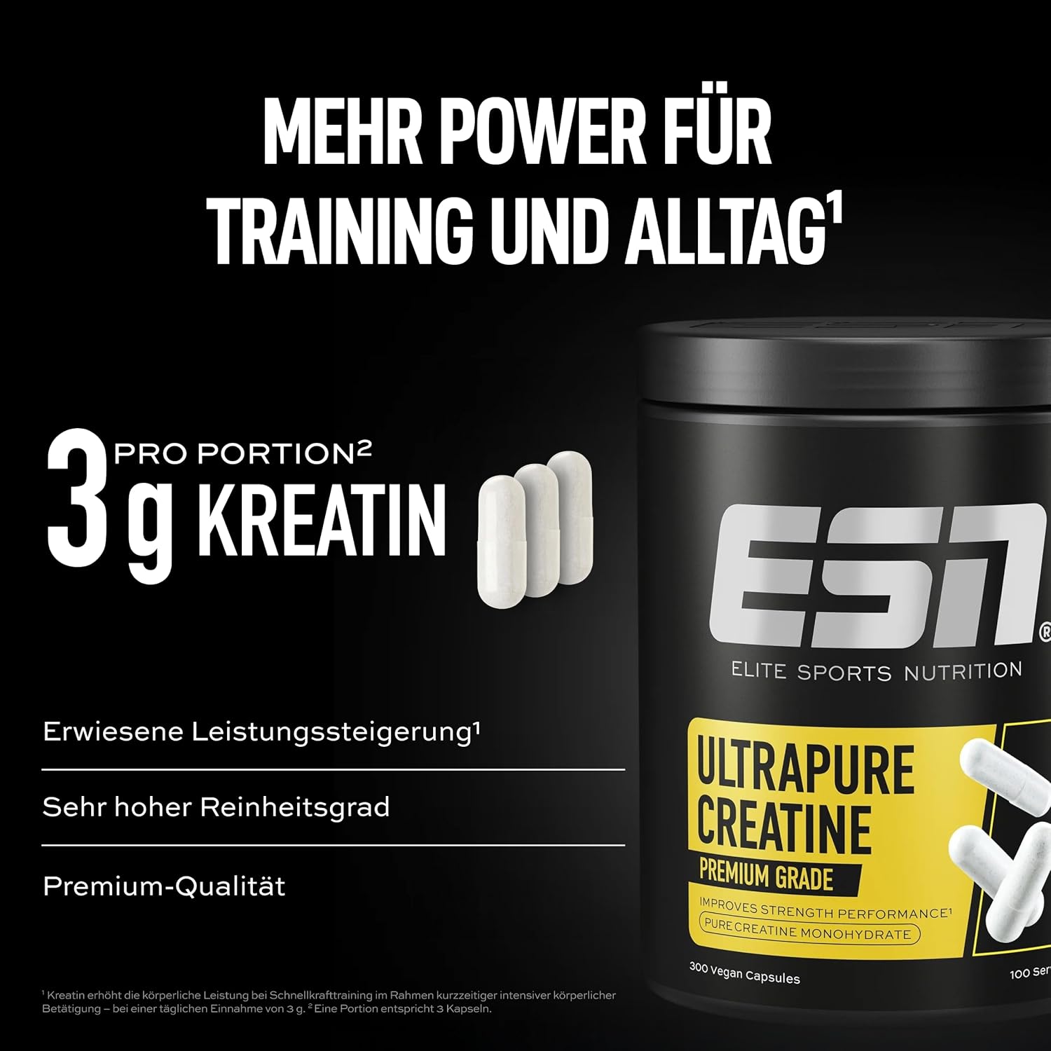 Thumbnail 2 de ESN Ultrapure Creatine Monohydrate – 300 Kapseln (100 Portionen) für die tägliche Kreatin-Zufuhr