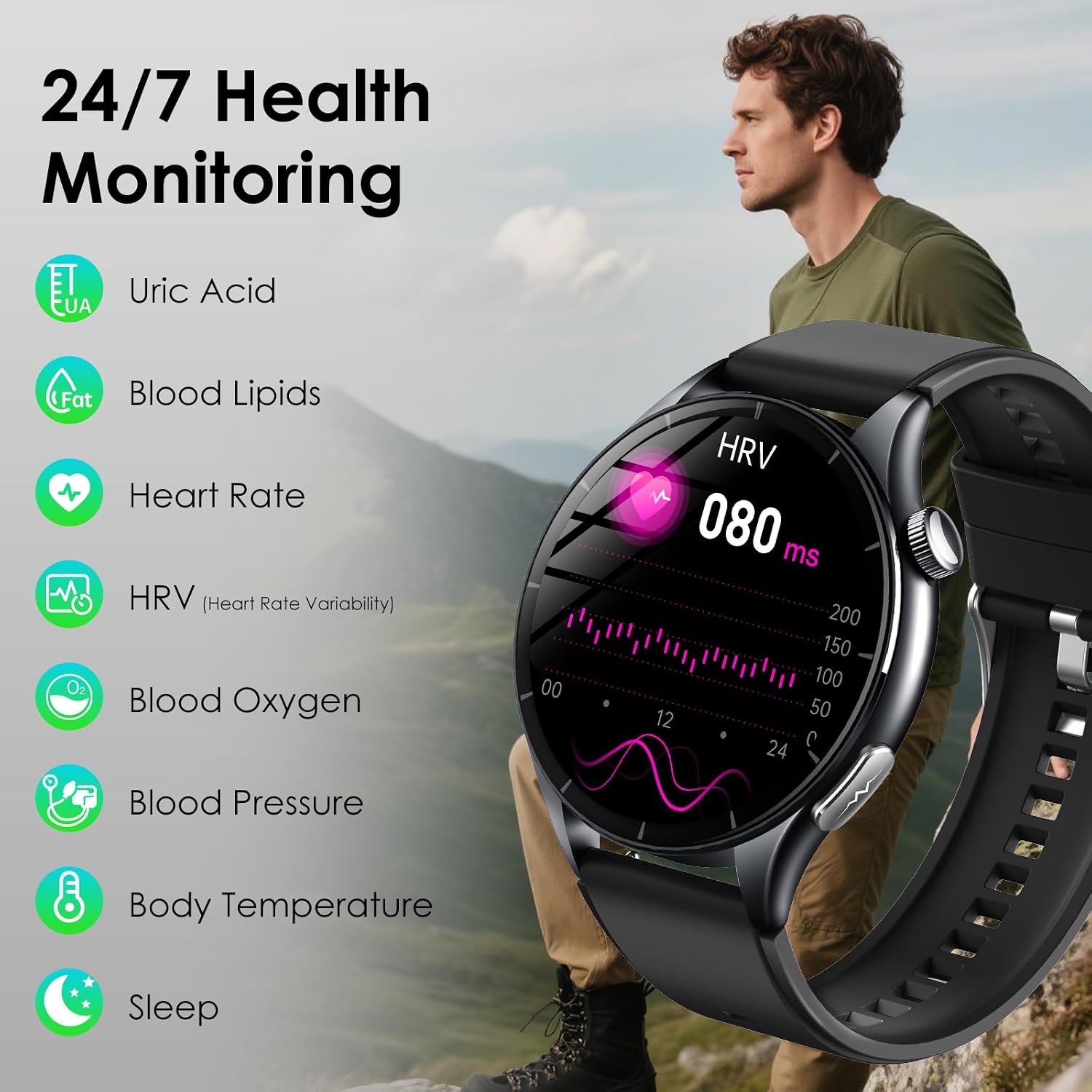Detalle de 2026 New Smartwatch for Men with ECG, Blood Pressure and 1.56-inch AMOLED Display