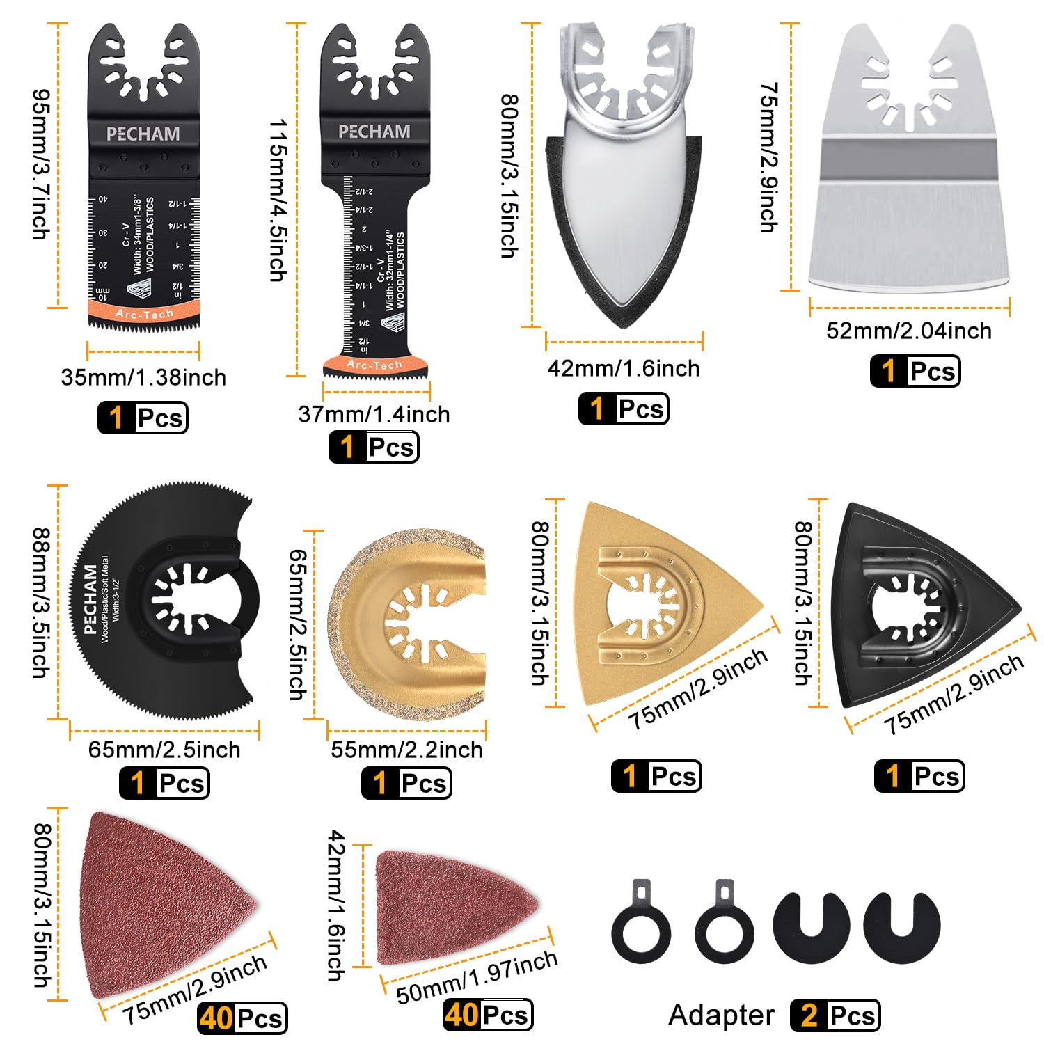 Detalle 2 de PECHAM Tools-001 104-Piece Oscillating Multi-Tool Blade Set with Titanium-Coated Teeth