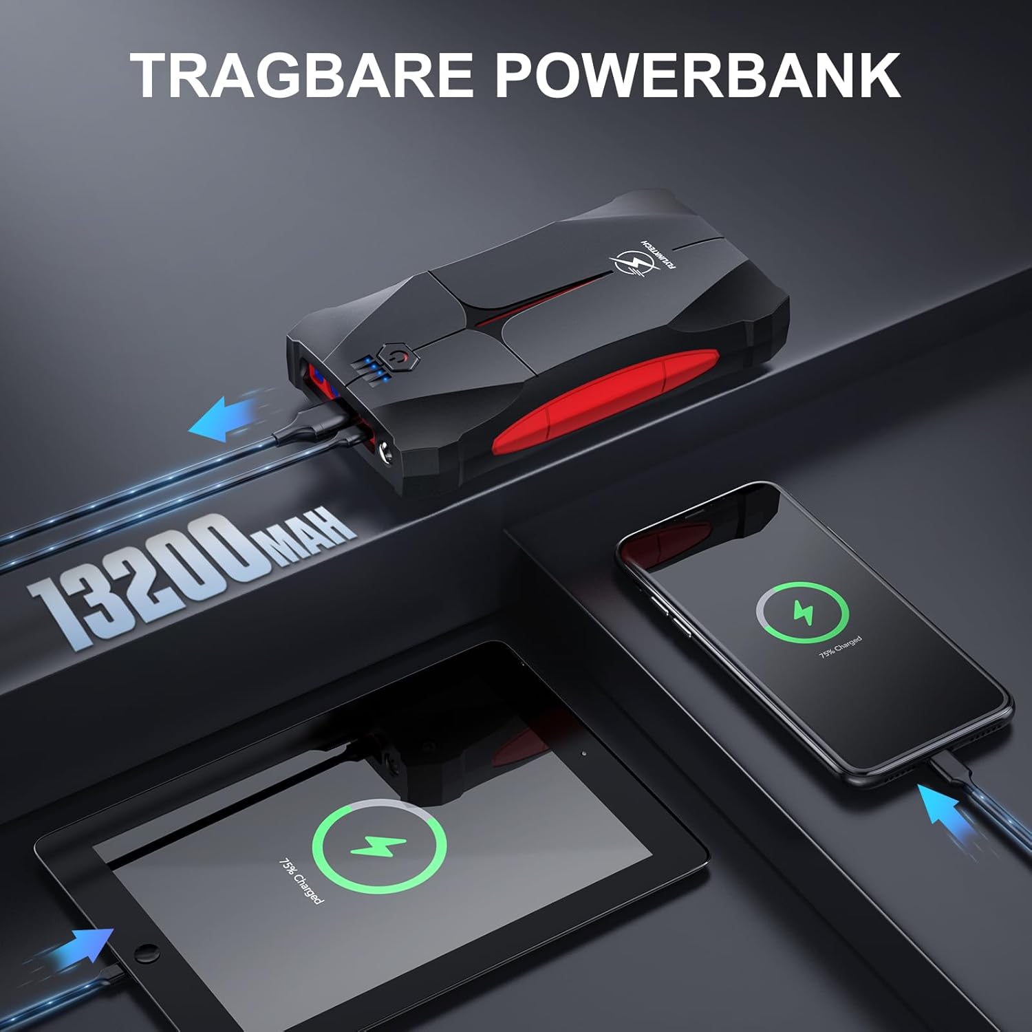 Thumbnail 2 de FLYLINKTECH Starthilfe Powerbank für Pkw 4000A, 12V Tragbare Auto Starthilfe（Bis zu 9L Benzin/8.5L Diesel, IP67 Wasserdicht Starter Powerbank mit Starthilfekabel, LED, USB-Ausgang und USB-C-Eingang
FLYLINKTECH Starthilfe Powerbank für Pkw 4000…