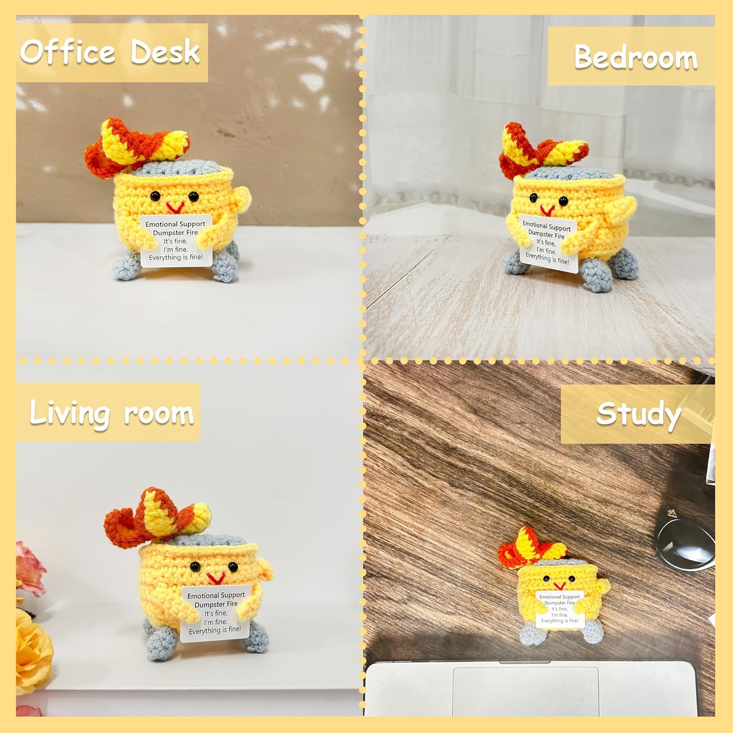 Thumbnail 6 de KivTovMo Crochet Emotional Support Dumpster Fire — Yellow