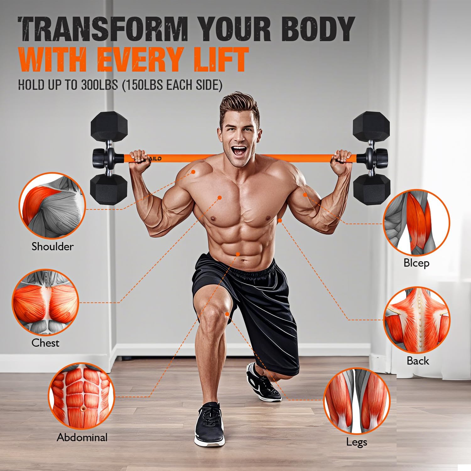 Detalle 2 de Rawaild Dumbbell Converter Bar with Foam Handle and Rotating Lock