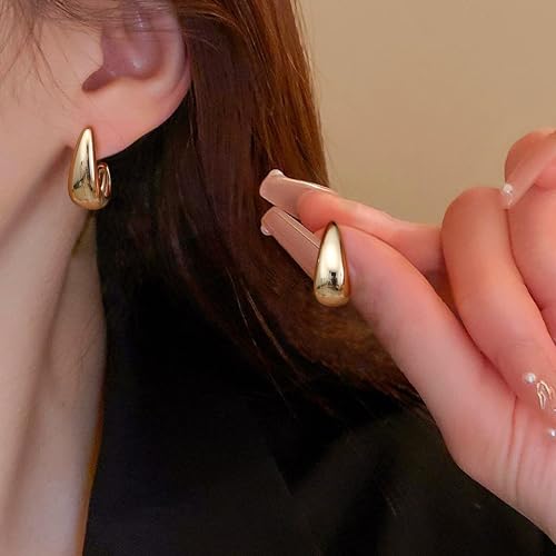 Detalle de Dochais Chunky Gold Earrings for Women – 925 Sterling Silver Hoop Earrings