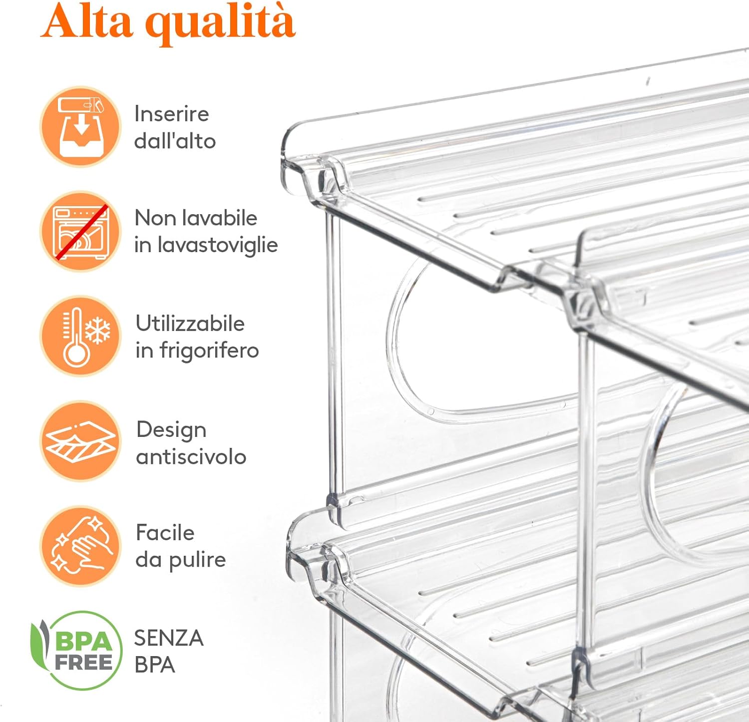 Detalle 2 de Lifewit Portabottiglie da frigo in plastica per 8 bottiglie, 2 livelli impilabile (42 x 20 x 12,5 cm)