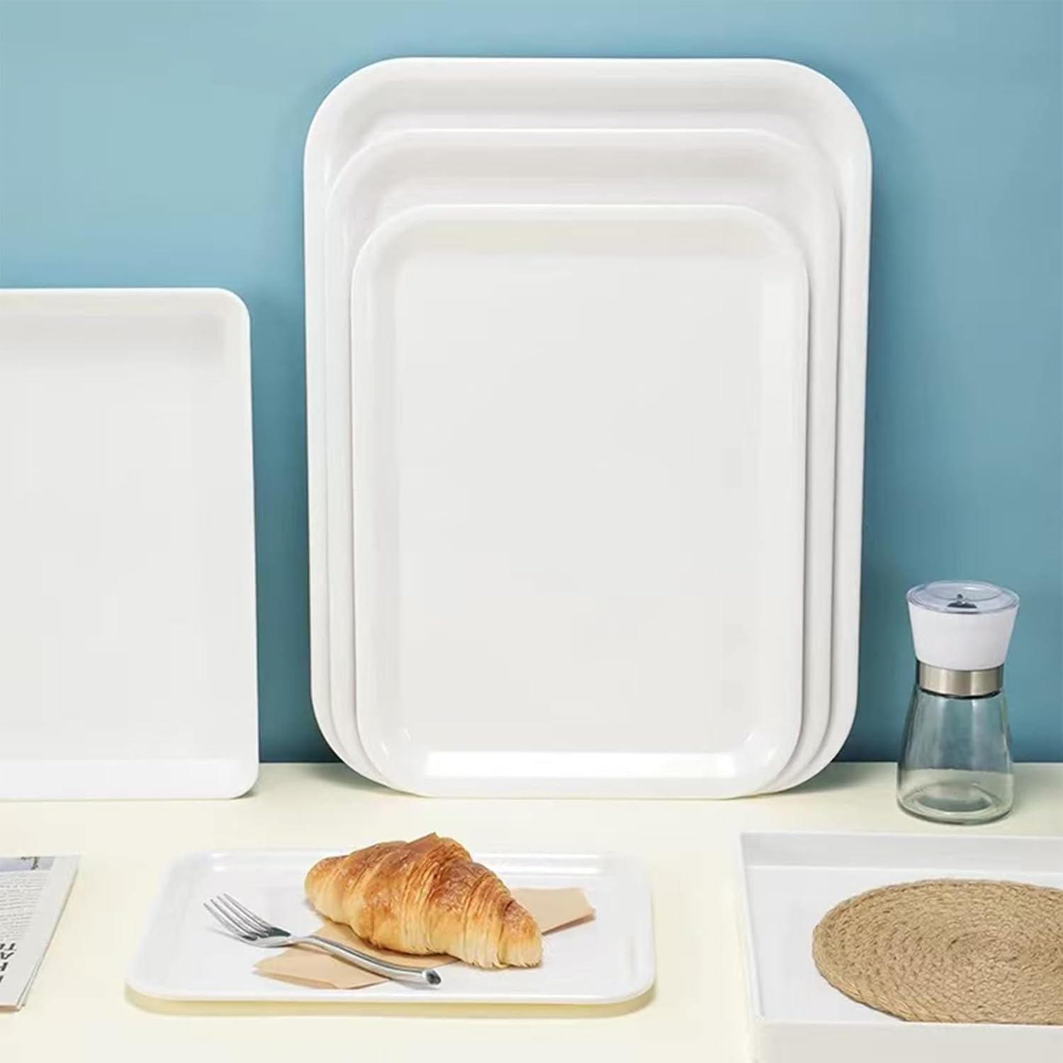 Thumbnail 3 de Aoktorkit 12inch Rectangular Plastic Tray (White) – Serving & home/restaurant organiser, 29.8 x 21.5cm