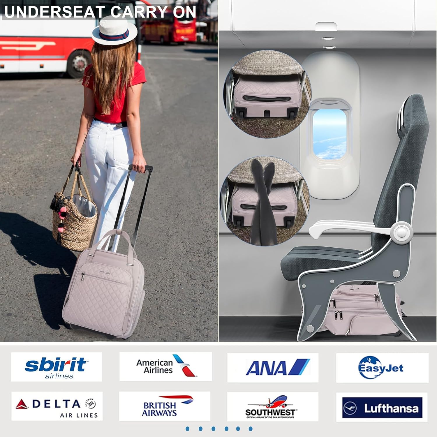 Detalle de EMPSIGN Handgepäcktasche mit Rädern unter dem Sitz (40,6 cm) – Dusty Pink