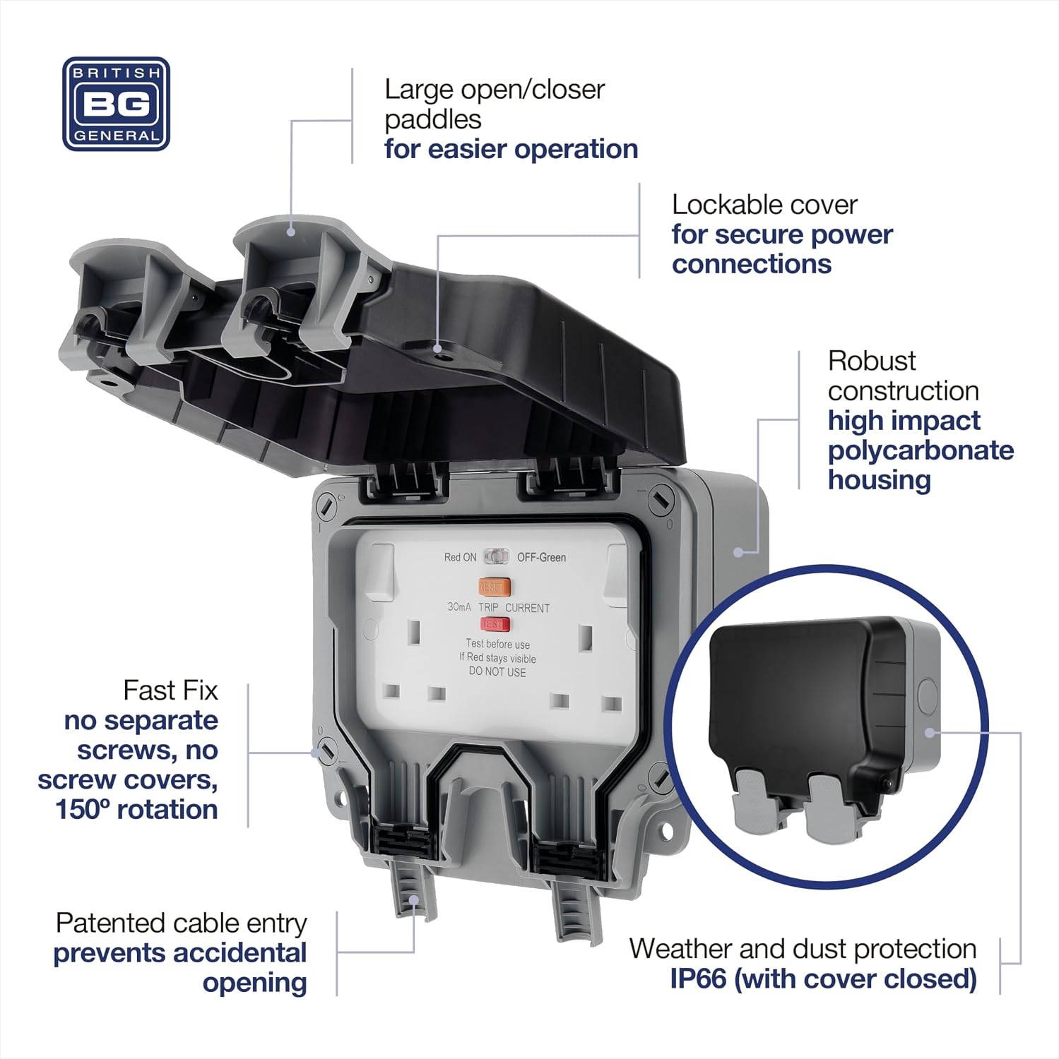 Thumbnail 1 de BG Electrical WP22RCD-01 Double Weatherproof Socket