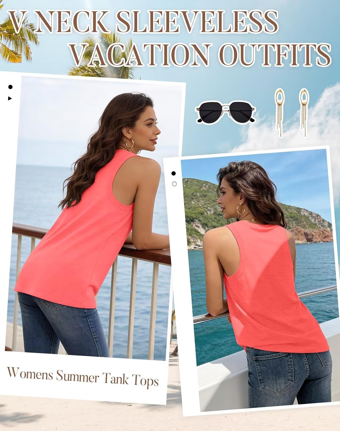 Thumbnail 2 de KKJ 3 Pack Women's Tank Tops – 2026 Summer V-Neck Loose-Fit Sleeveless Casual Shirts