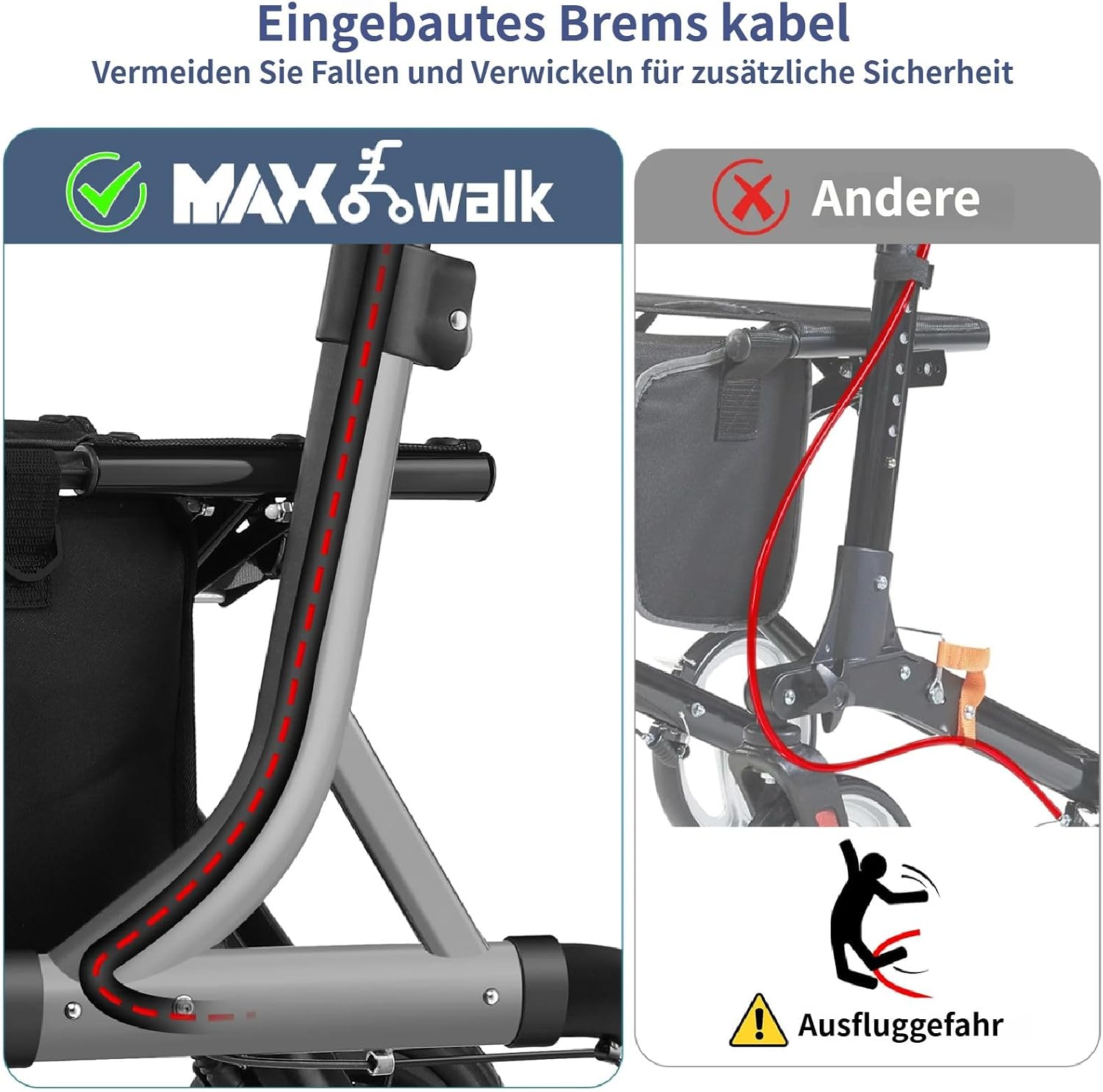 Thumbnail 4 de MAXWALK Rollator Faltbar und Leicht mit Sitz – Geländegängige Mobilität mit integrierter Bremszugführung