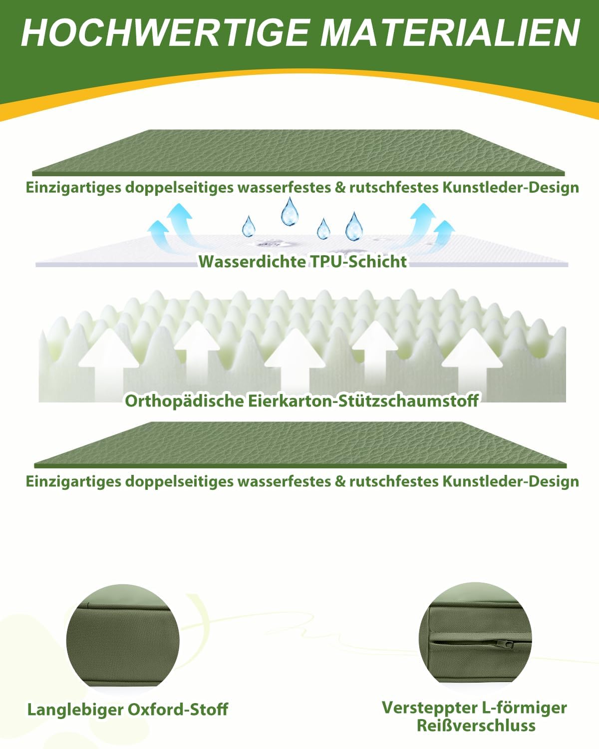 Thumbnail 2 de Favodormir Orthopädisches Hundebett für große Hunde (104 x 68 cm) mit abnehmbarem, wasserabweisendem Kunstlederbezug – grün