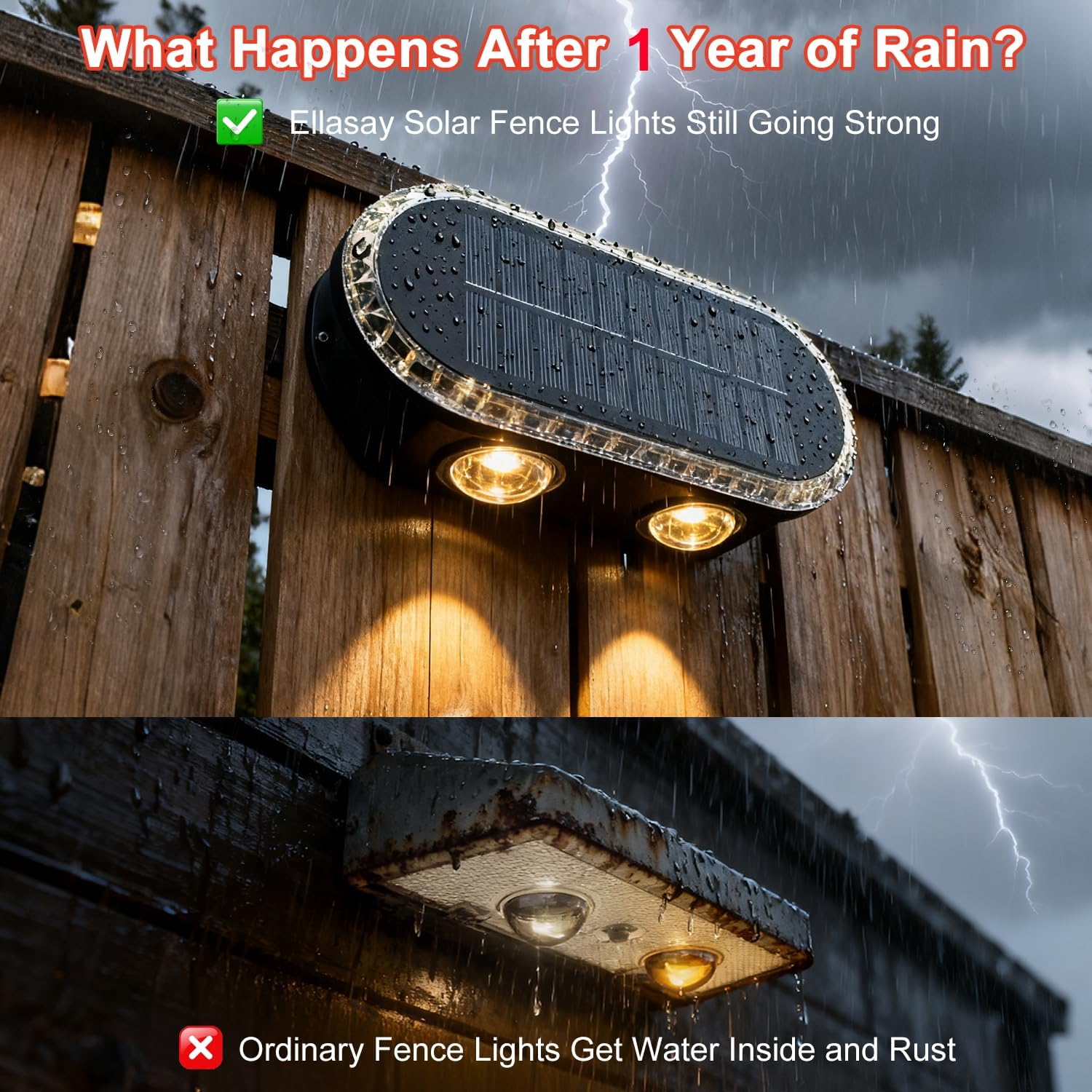 Thumbnail 3 de ELLASAY Solar Fence Lights Outdoor 2-Pack: Up and Down Garden Illumination with 4 LEDs and 3 Colour Modes