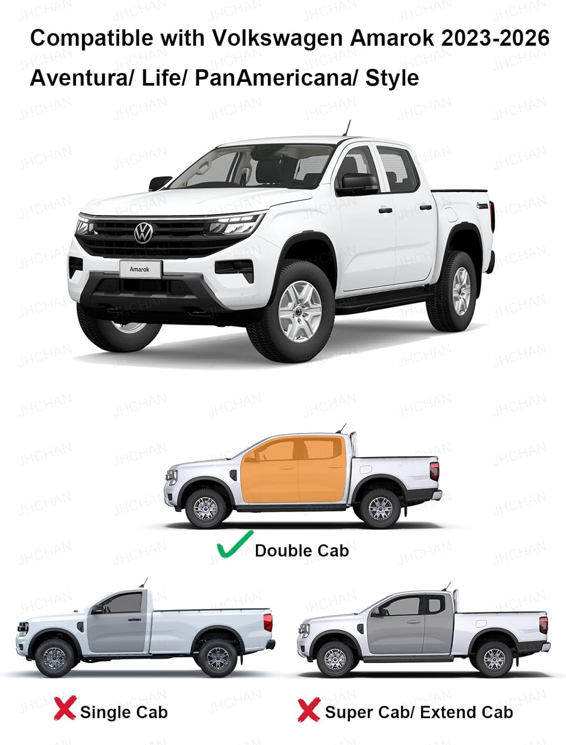 Detalle 2 de JHCHAN Wind Deflectors for VW Amarok MK3 (2023–2026) Double Cab — 4pc Set