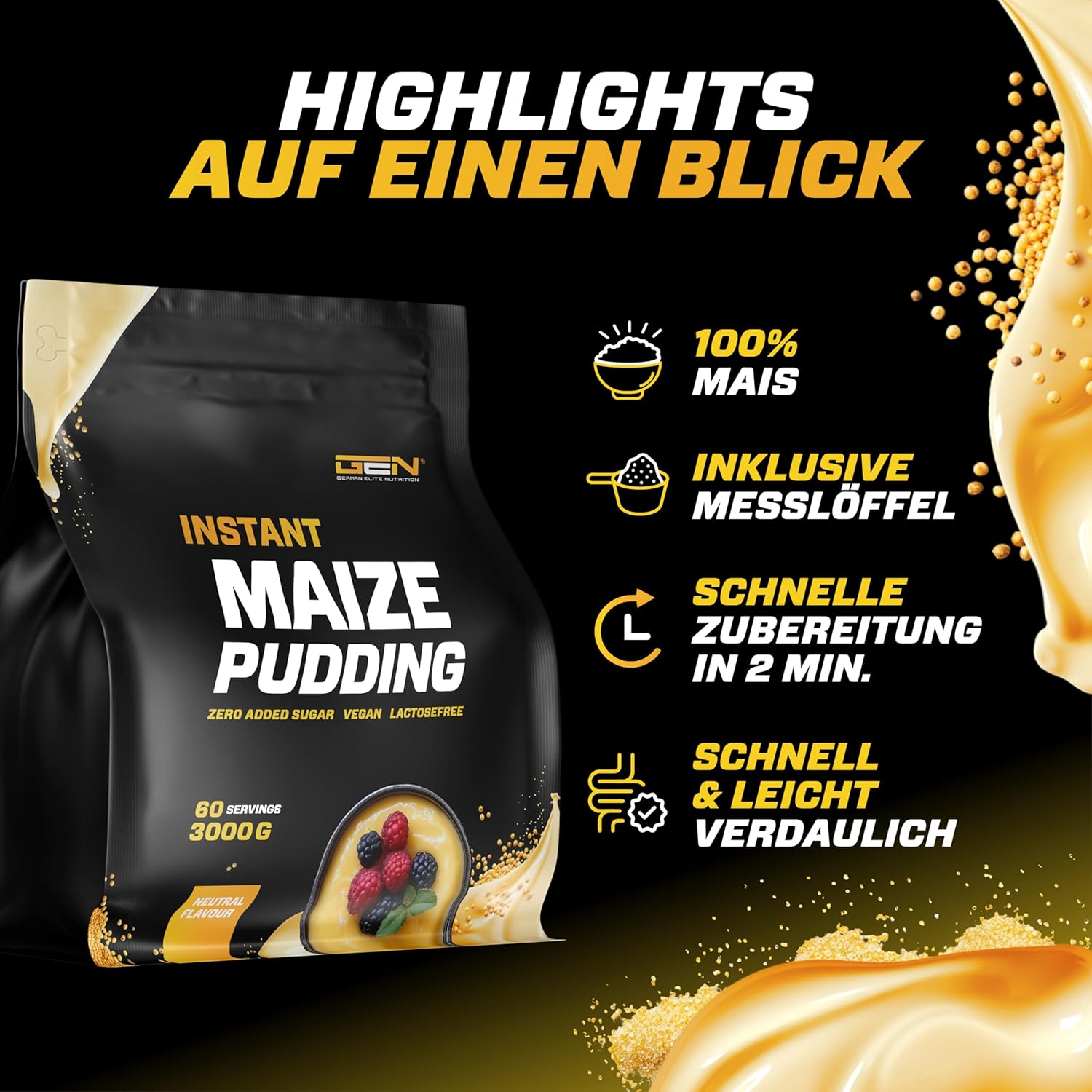 Detalle 2 de Maize Pudding Neutral 3kg – Veganes Maispudding ohne Zucker mit komplexen Kohlenhydraten