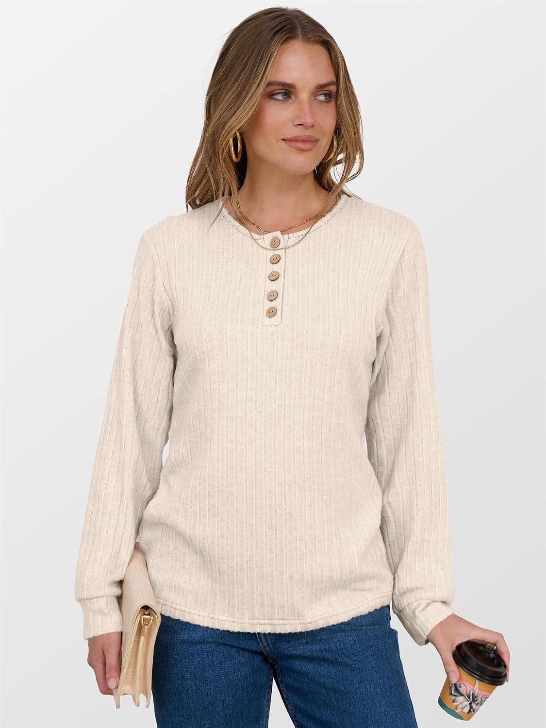Thumbnail 6 de ANRABESS Womens Henley Tunic Top long sleeve