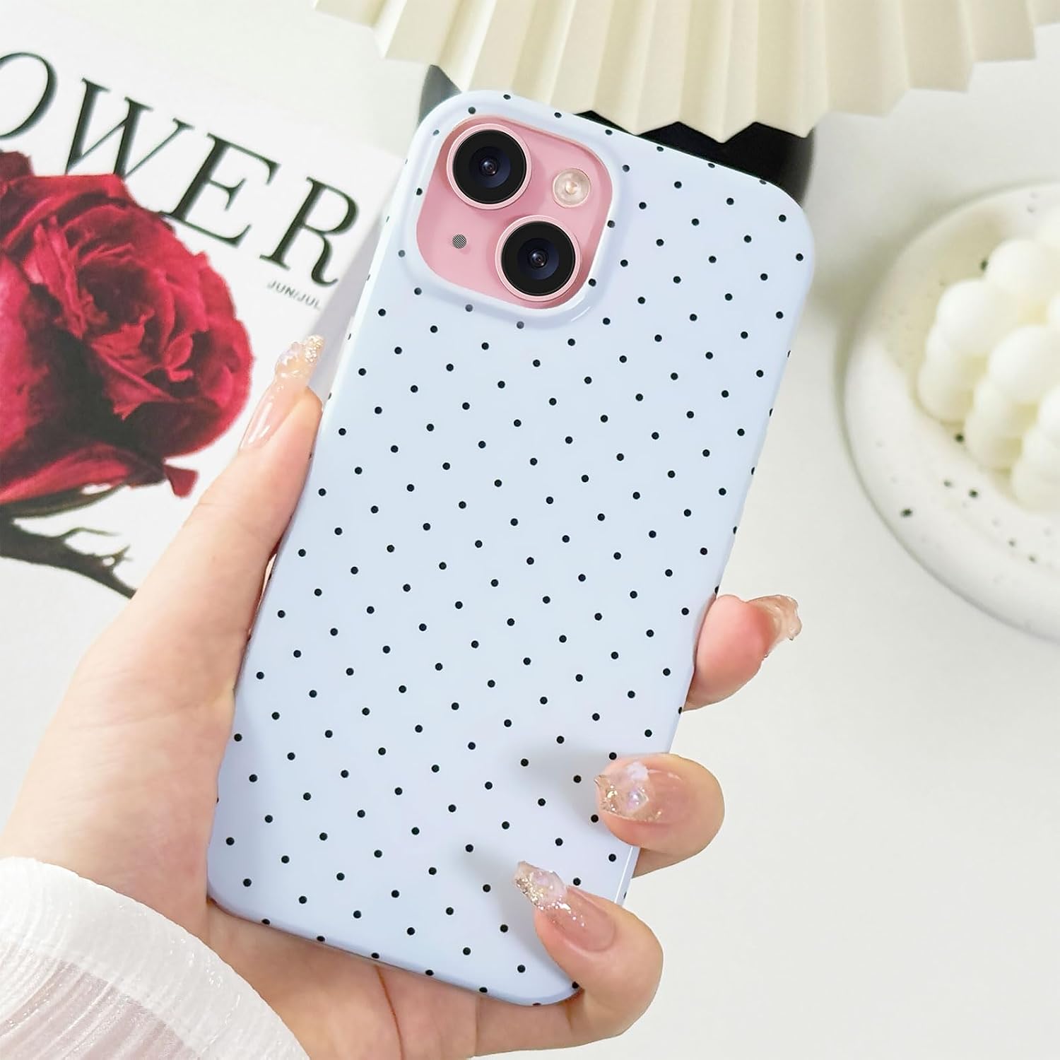 Detalle 2 de Hython for iPhone 15 Case, Blue Slim TPU Cover with Polka Dot Design