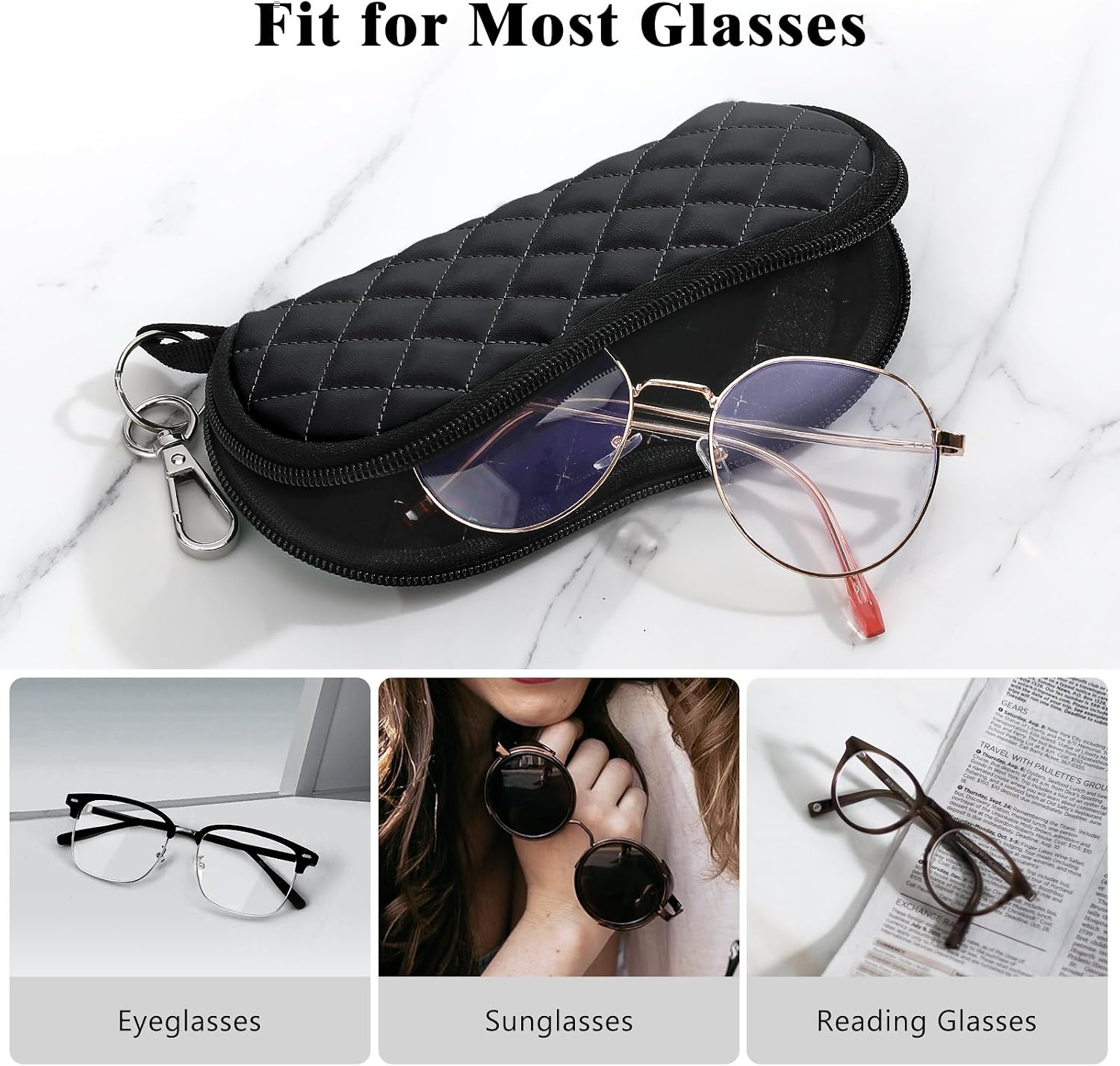 Detalle de MoKo soft neoprene eyeglasses case with zip and clip – protective pouch for glasses