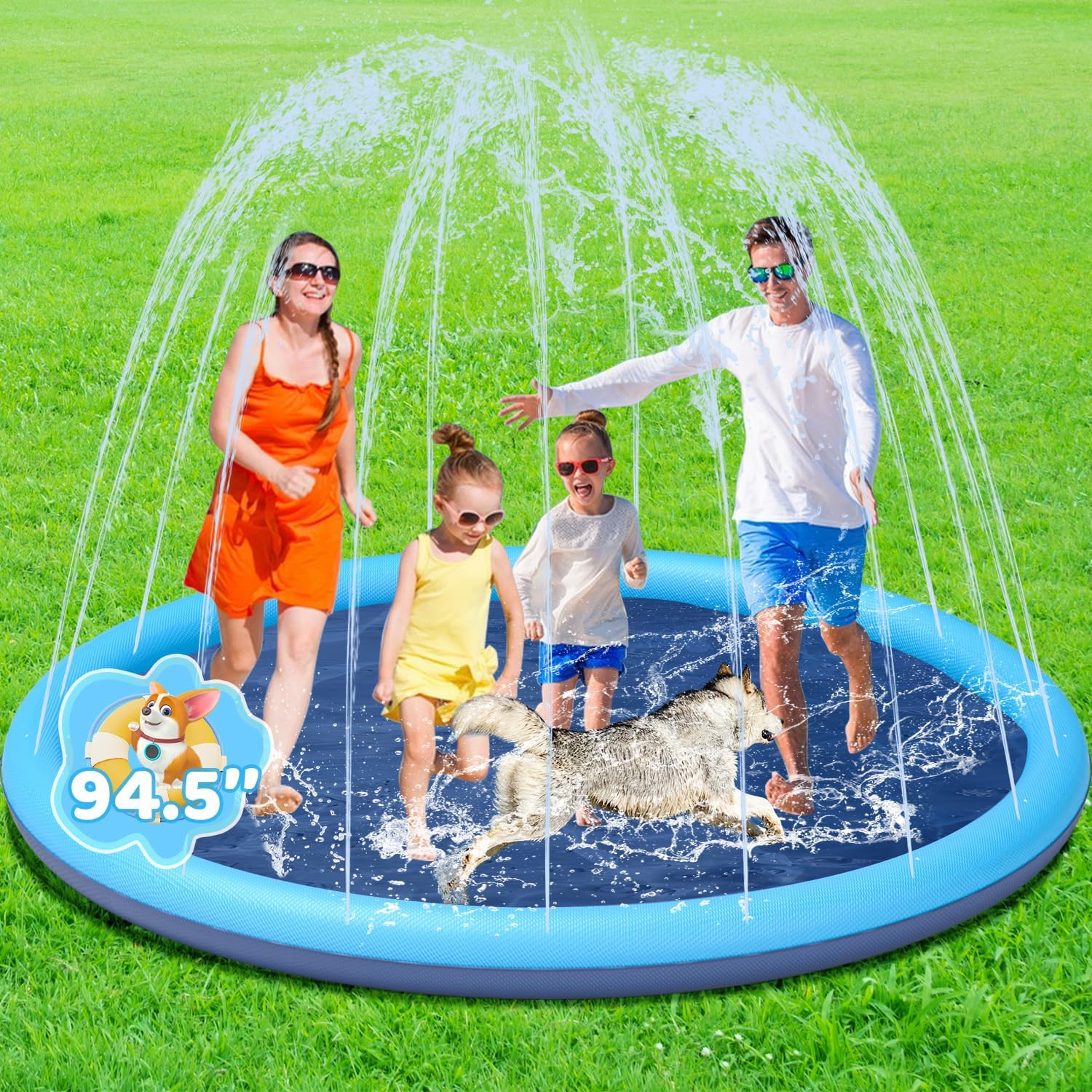 Detalle de YSJILIDE Splash Pad 94.5" Non-Slip Large Sprinkler Play Mat for Kids and Pets