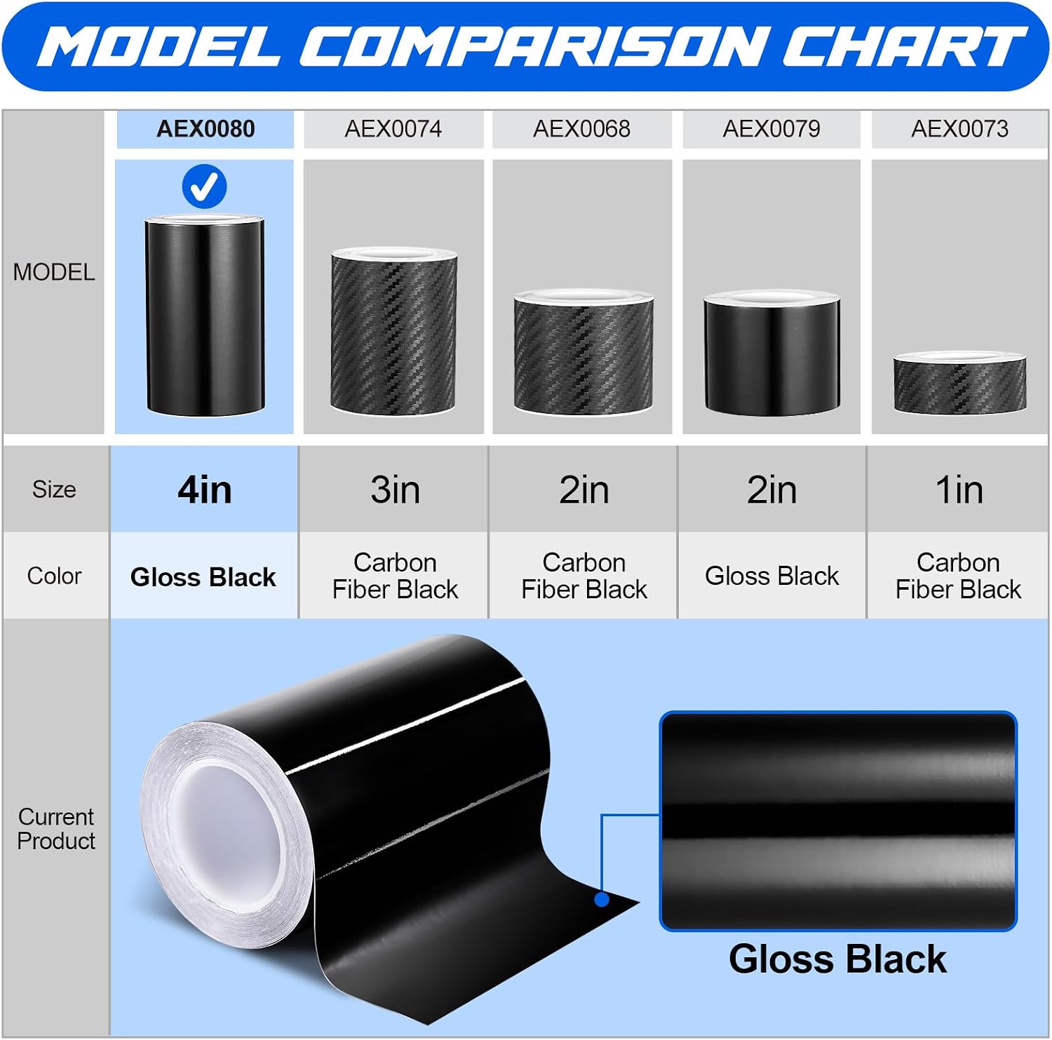 Thumbnail 3 de Spurtar Gloss Black Vinyl Wrap Tape (10cm x 6m) for Cars – Durable, Easy-Apply, Anti-Scratch Protection