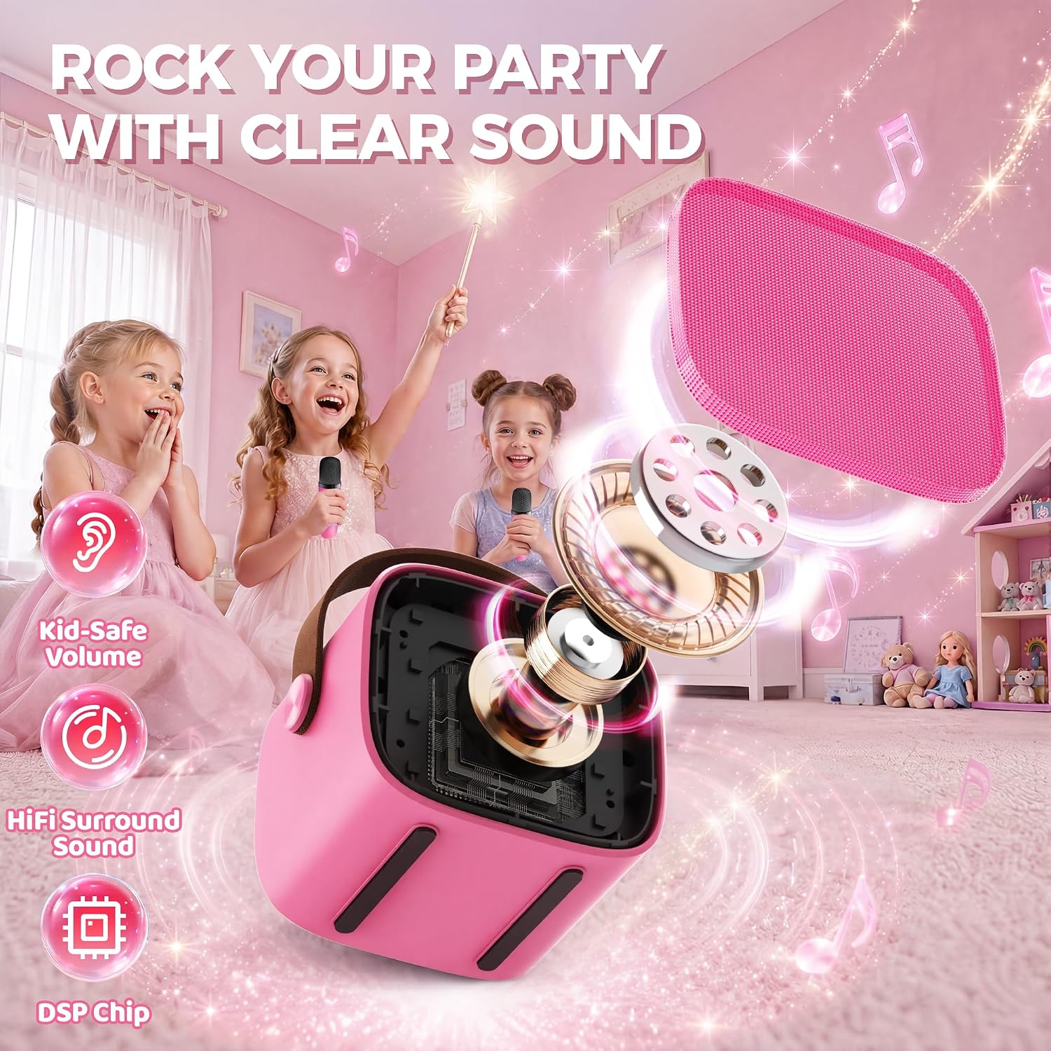Thumbnail 2 de YLL Mini Children's Karaoke Machine with 2 Microphones (Hotpink) – Portable 4-Voice Fun for 3–12+