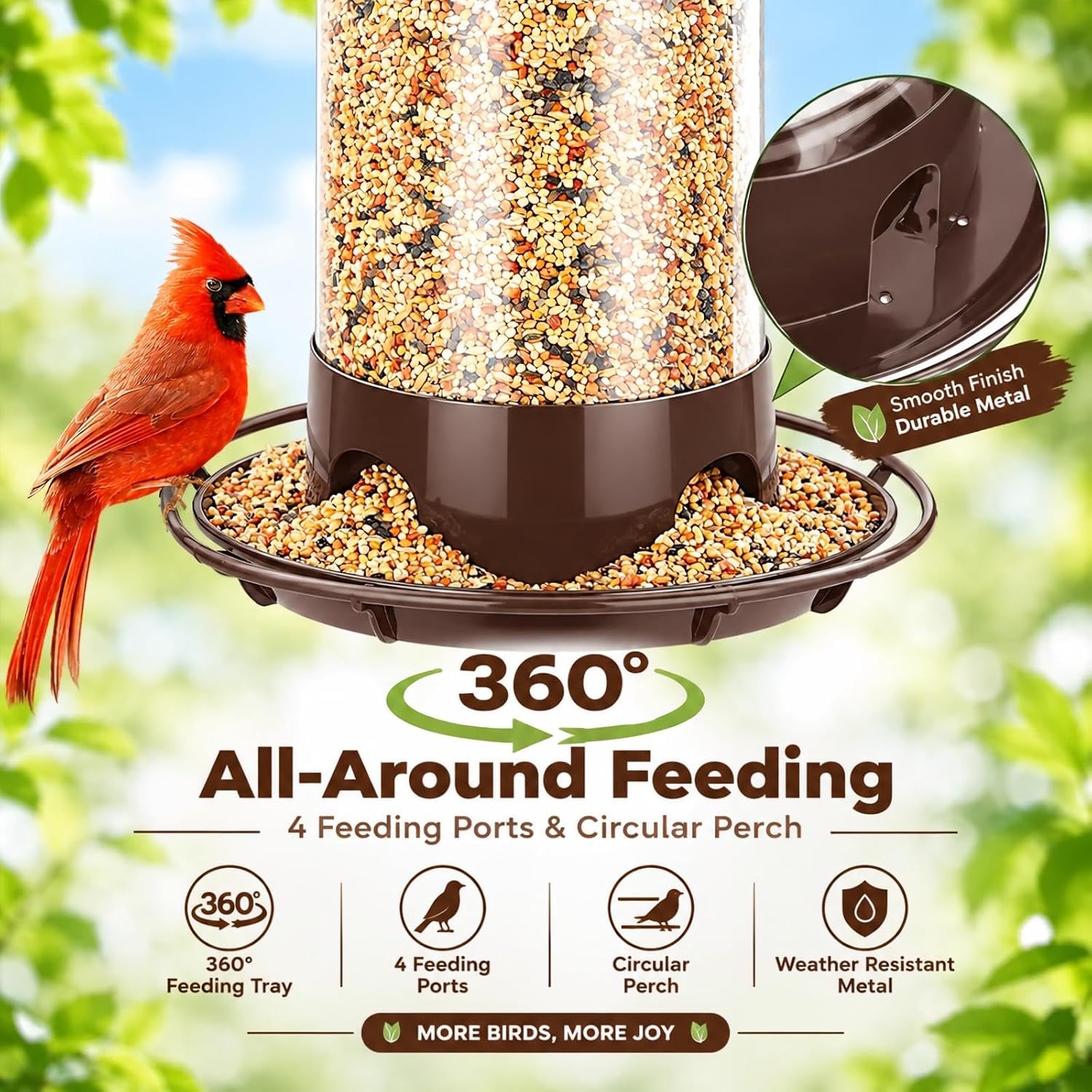 Detalle 2 de Gbekery Metal Bird Feeder with 4 Feeding Ports