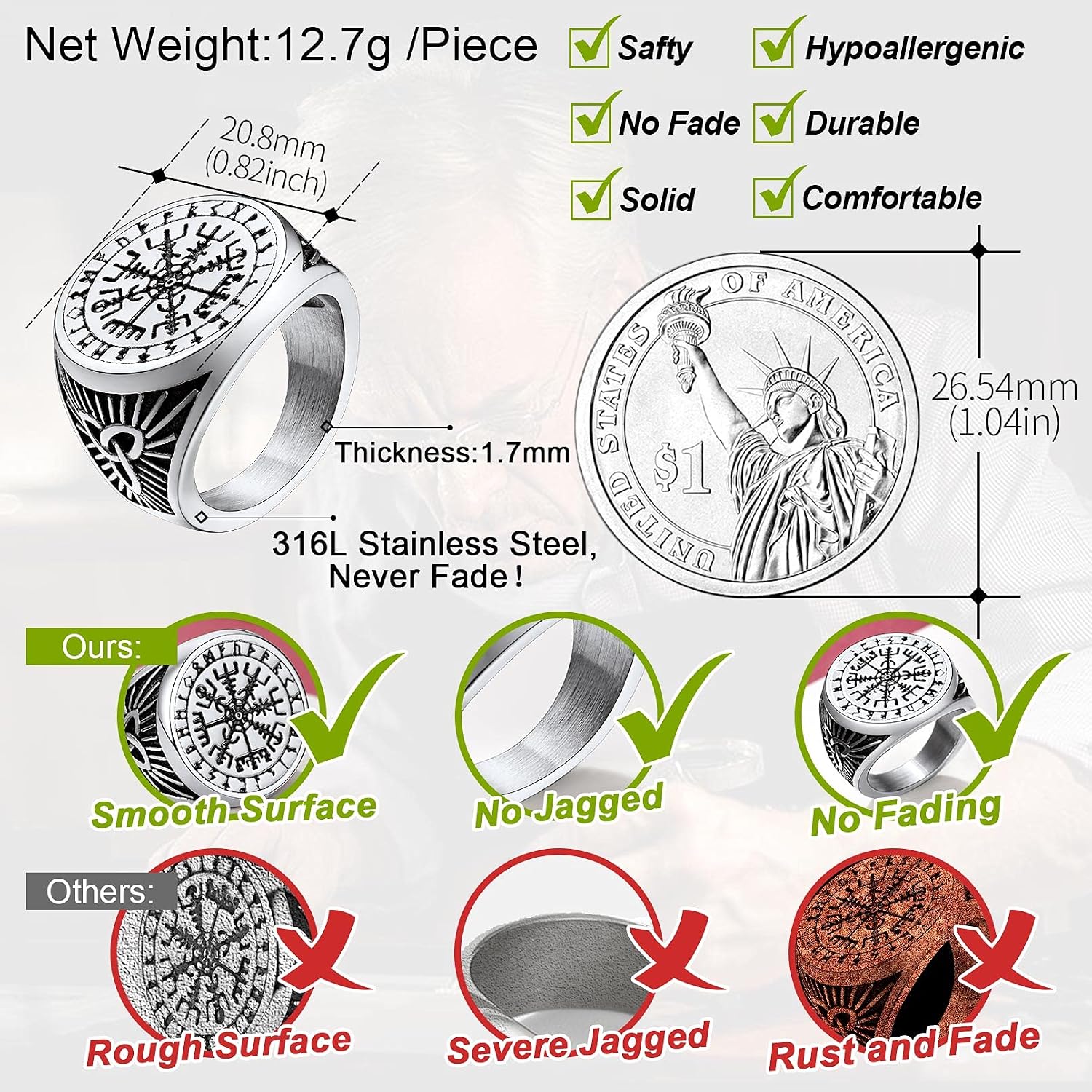 Thumbnail 4 de FaithHeart Anello Vichingo Vegvisir 52–67 mm