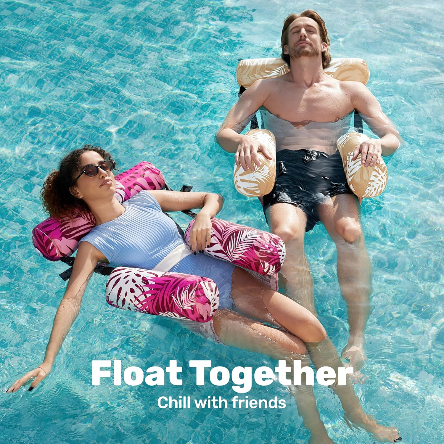 Thumbnail 2 de Sloosh aufblasbare Luftmatratze fürs Pool als 2er-Set: Pool-Nudeln / Schwimmstühle für Erwachsene in Tropical-Blatt-Optik