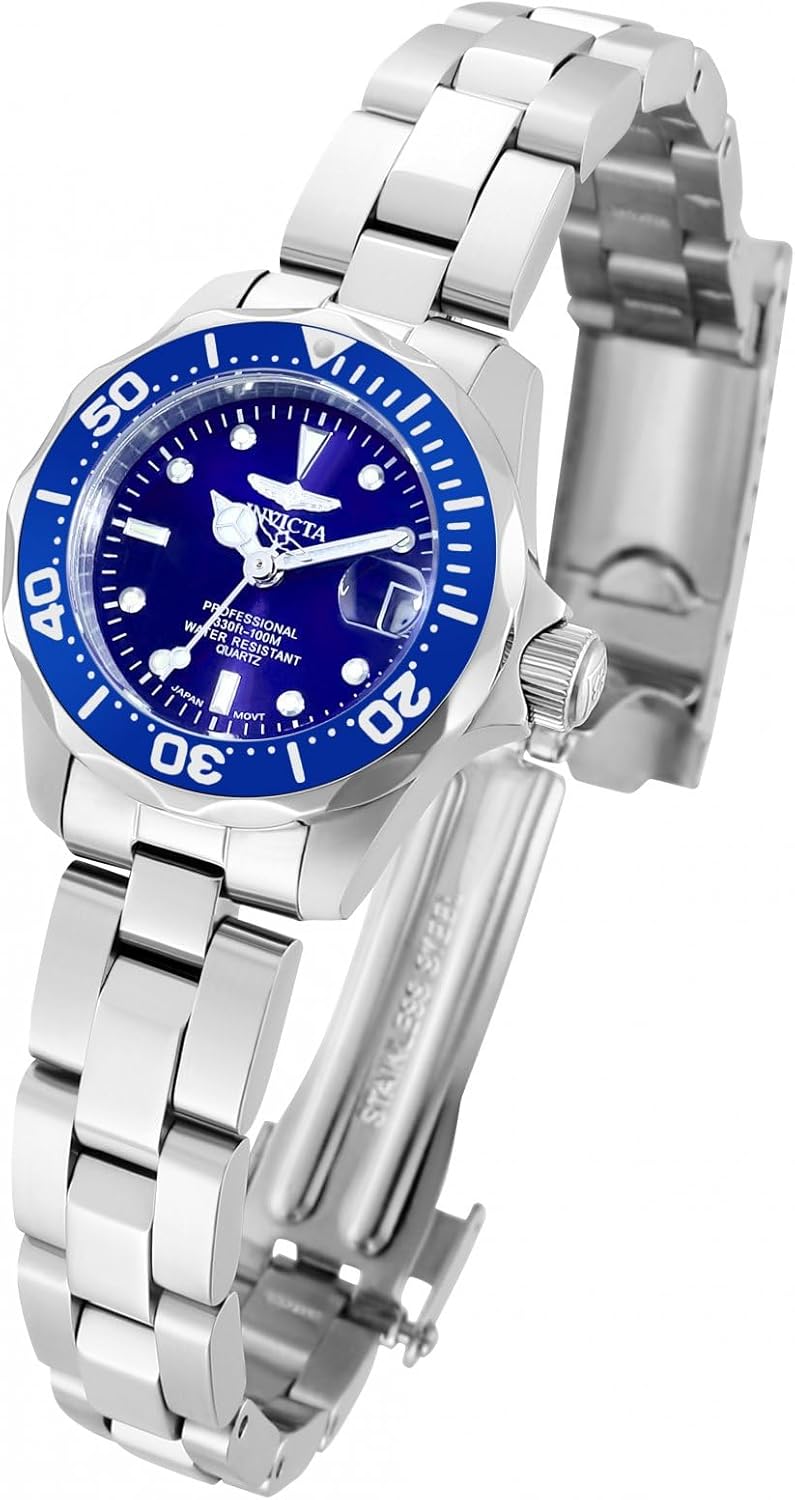 Detalle de Invicta Pro Diver Femme 24 mm – Montre quartz en acier inoxydable, cadran bleu