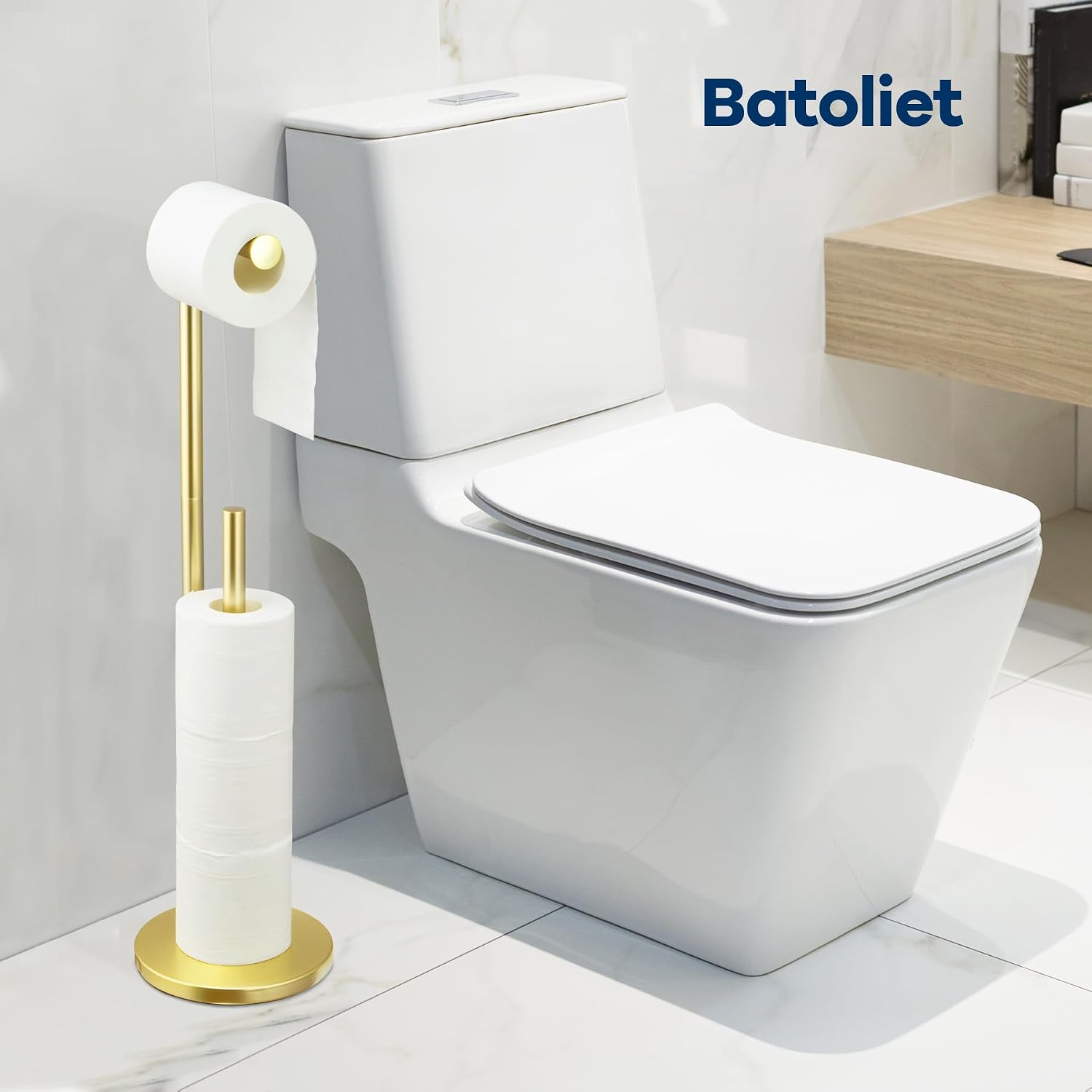Detalle 2 de Batoliet Gold Freestanding Toilet Paper Holder with Storage for 4 Rolls