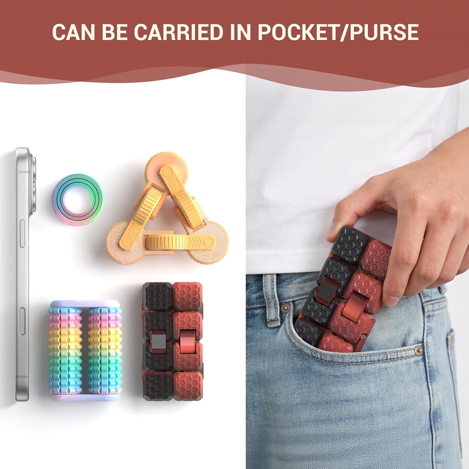 Detalle de JOYBLI 4-Piece Handheld Fidget Toy Set for Adults & Kids (Finger Spinners, Infinity Cube, Fidget Cube, Massage Roller)
