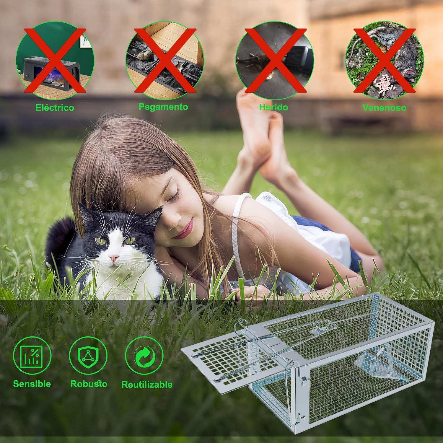 Detalle 2 de Trampa para Ratones Vivo SARSTRY 2 piezas XL – Trampa reutilizable 27×14×12 cm para interiores y exteriores