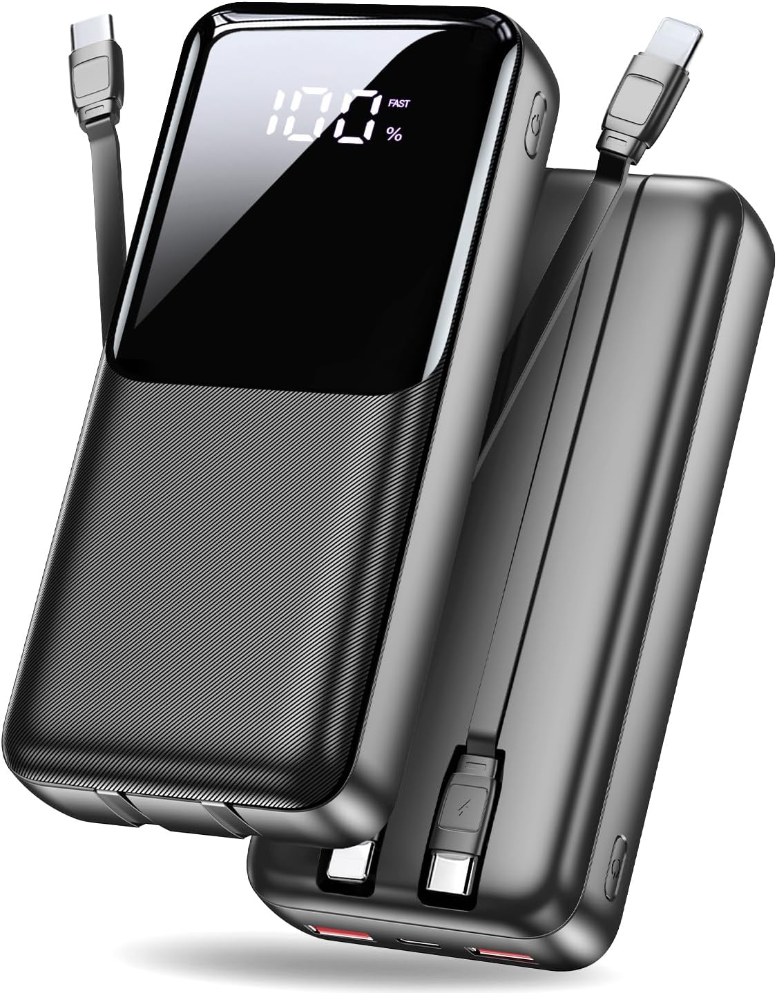 Power Bank 40.000 mAh mit 22,5 W PD Schnellladung, USB-C & integrierten Kabeln (für iPhone & Android)