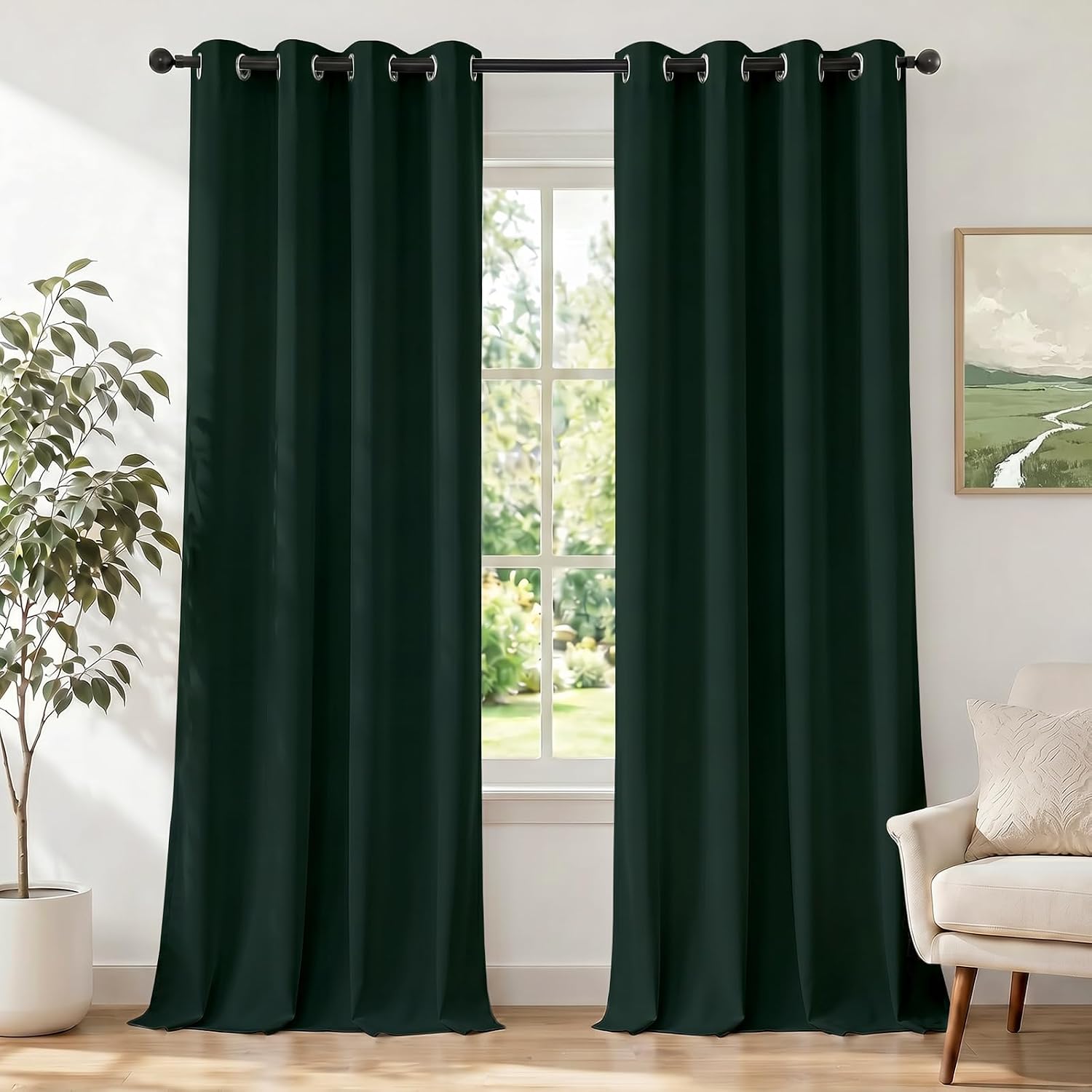 Detalle de Ystyle Rideau Occultant Lot de 2 – 140x240 cm, Imperméable Extérieur et Isolant Thermique, Anti Bruit, Vert