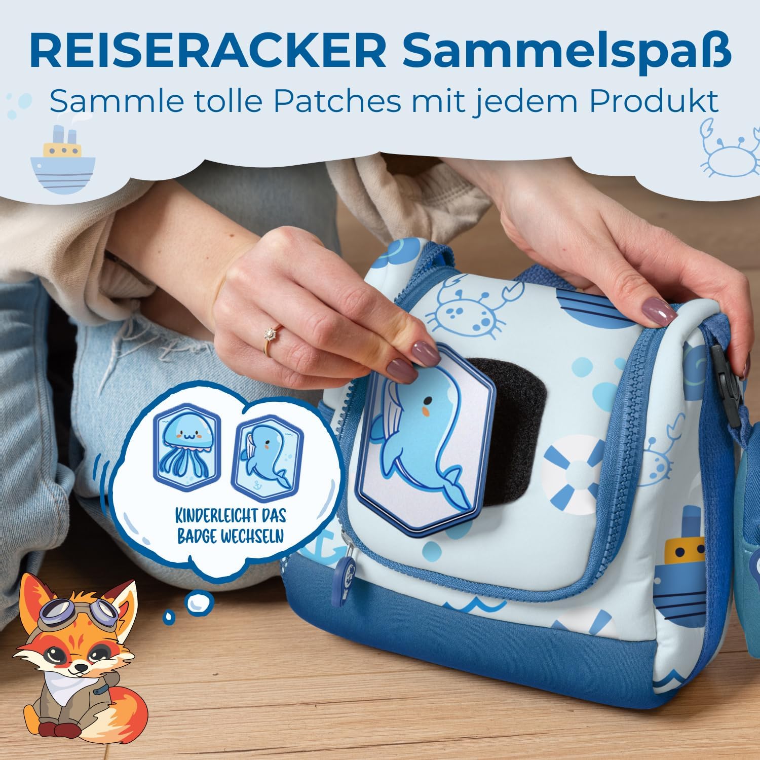 Detalle 2 de REISERACKER Kinder-Kulturbeutel zum Aufhängen inkl. Medi-Tasche – Kulturtasche für Jungen und Mädchen