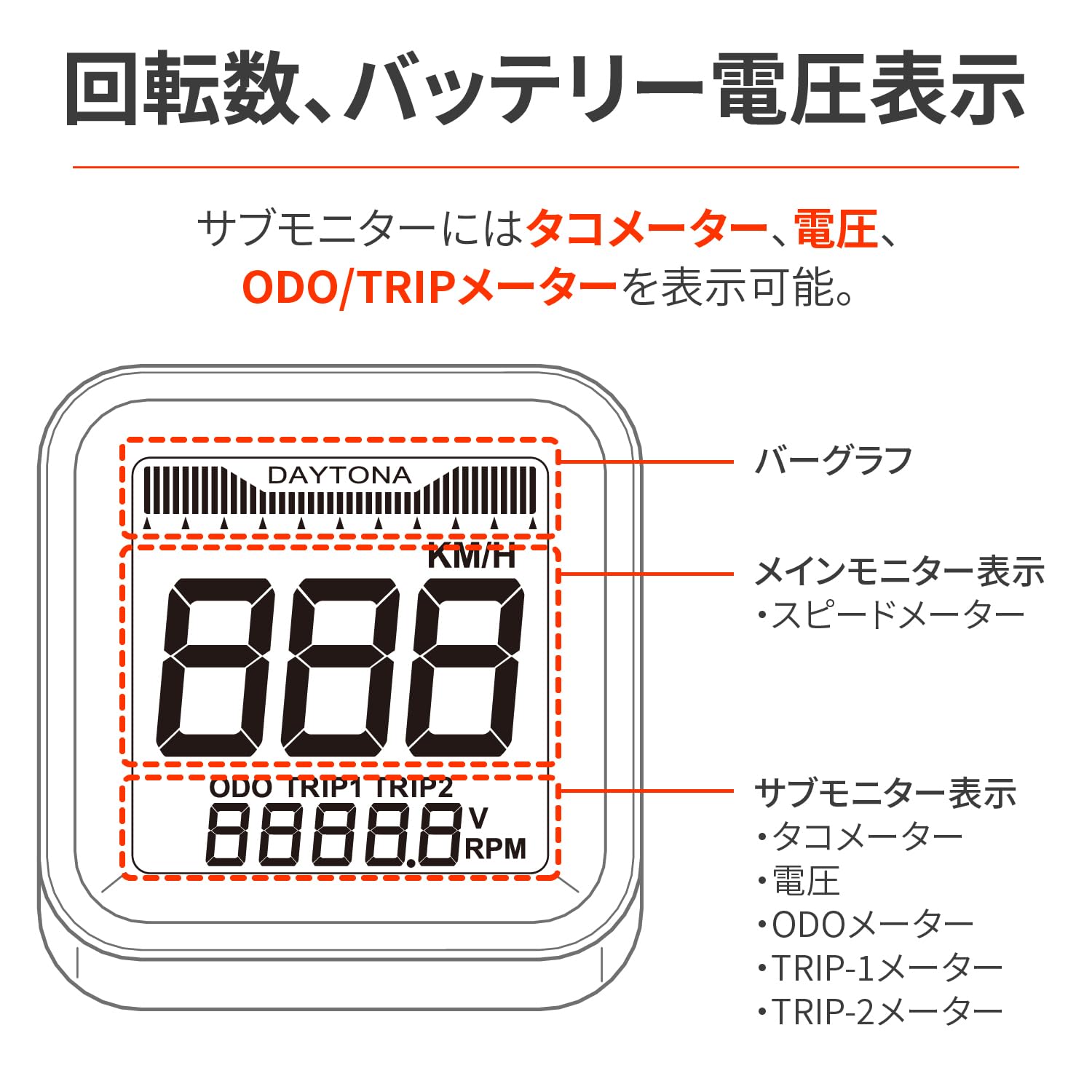 Thumbnail 3 de デイトナ CUBE 65356 バイク用電気式デジタルメーター スピード・回転数表示、電圧計付き
